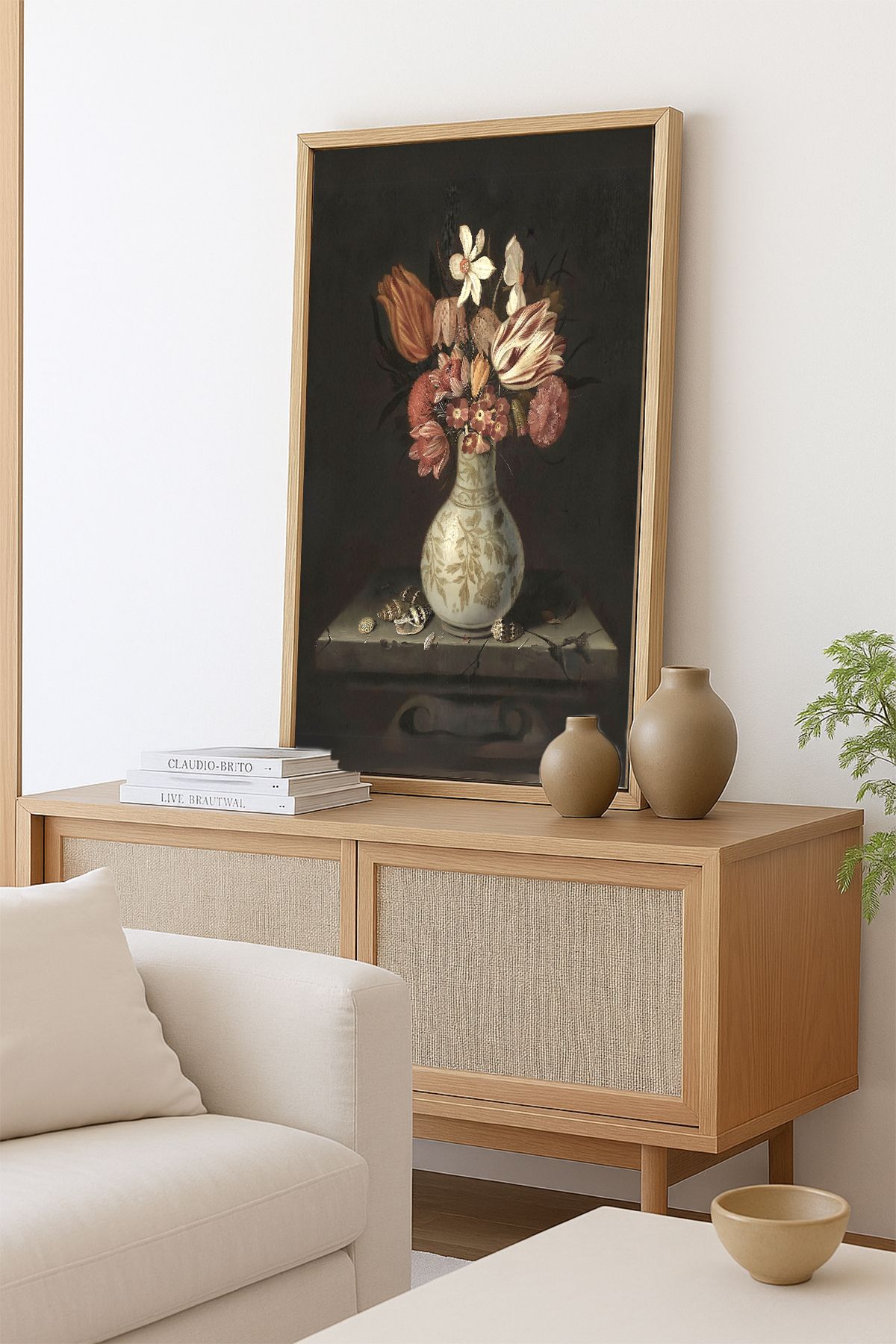 AKSU SANAT Antika Vazo ve Çiçekler Vintage ÇERÇEVELİ Kanvas Tablo, ÇİFT ÇERÇEVELİ Tablo 1KTBL14