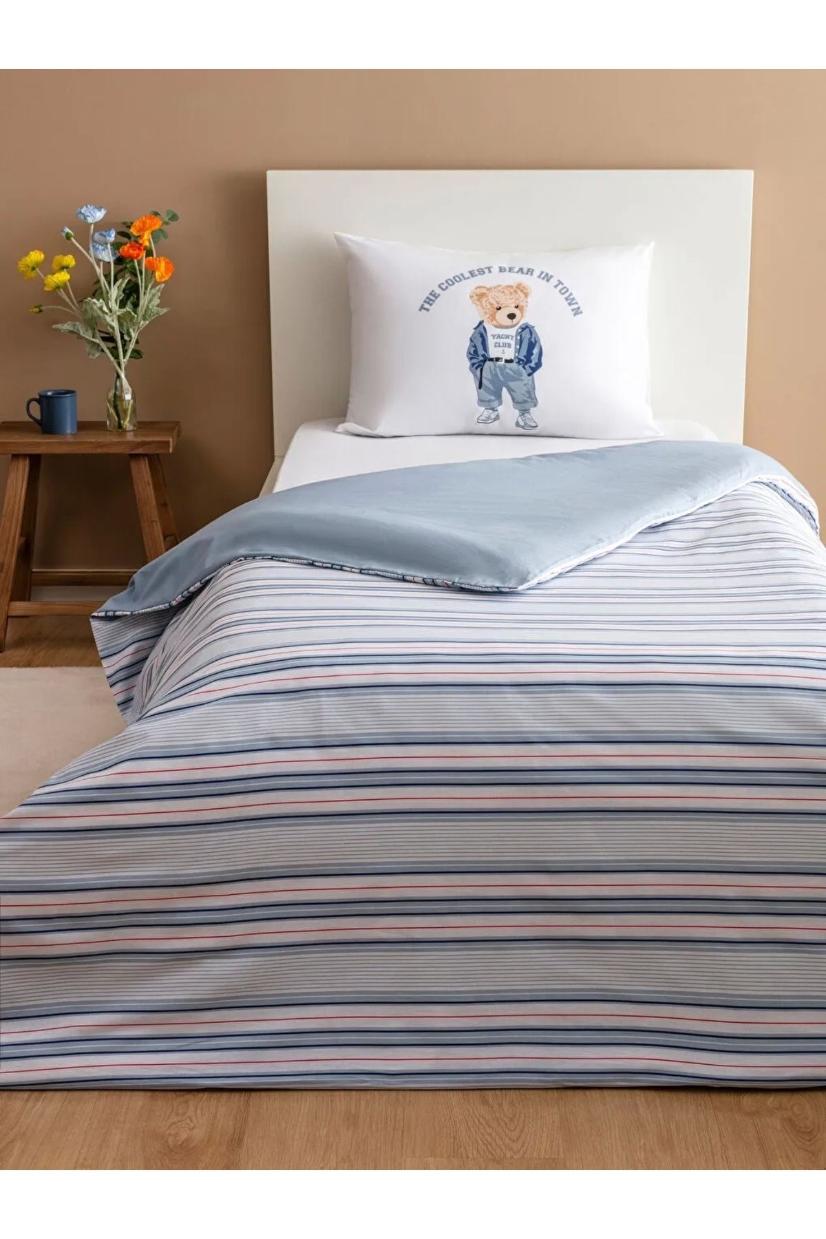 LC Waikiki LCW HOME Karişik Ayı Teddy Baskılı %100 Pamuk Tek Kişilik Nevresim Seti