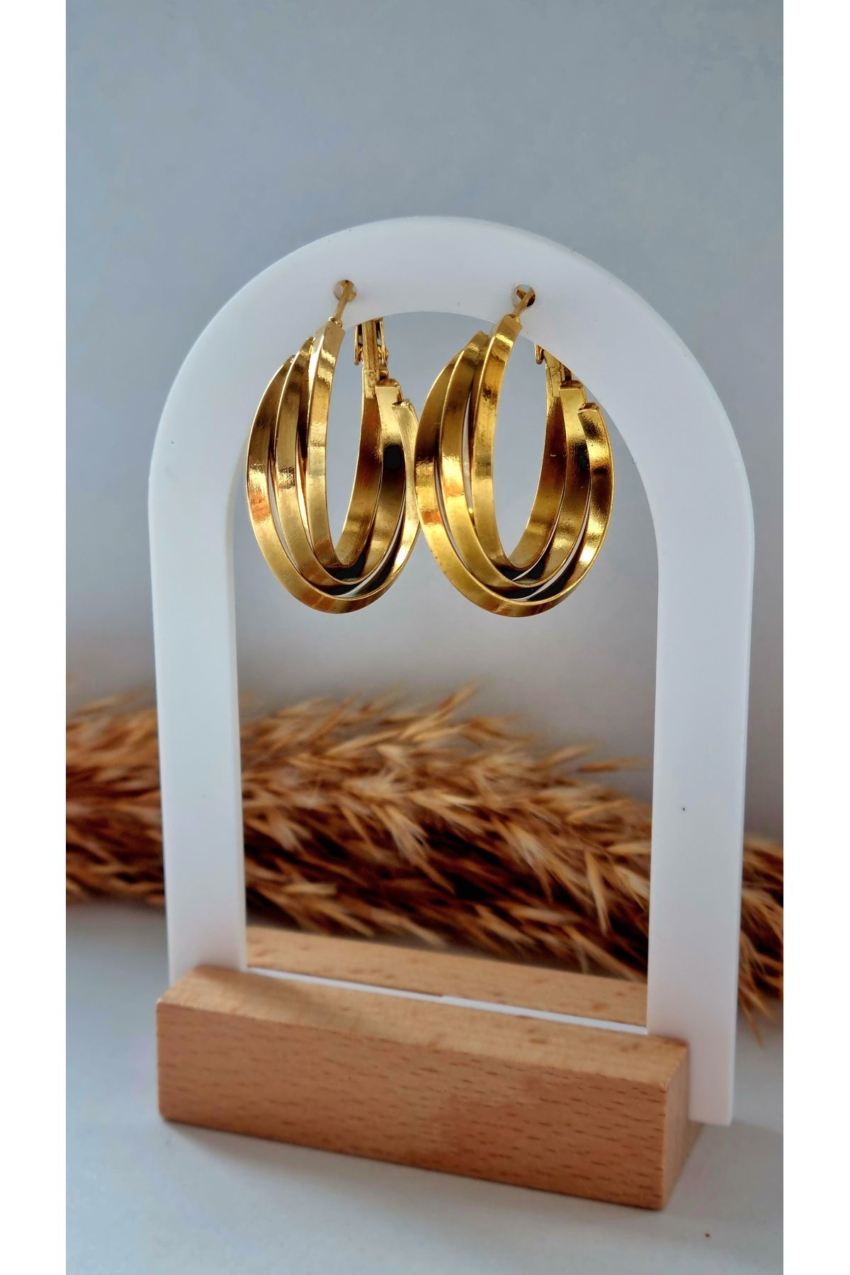 İNİTİUM VIP Paslanmaz Çelik Gold Sarmal Halka Küpe