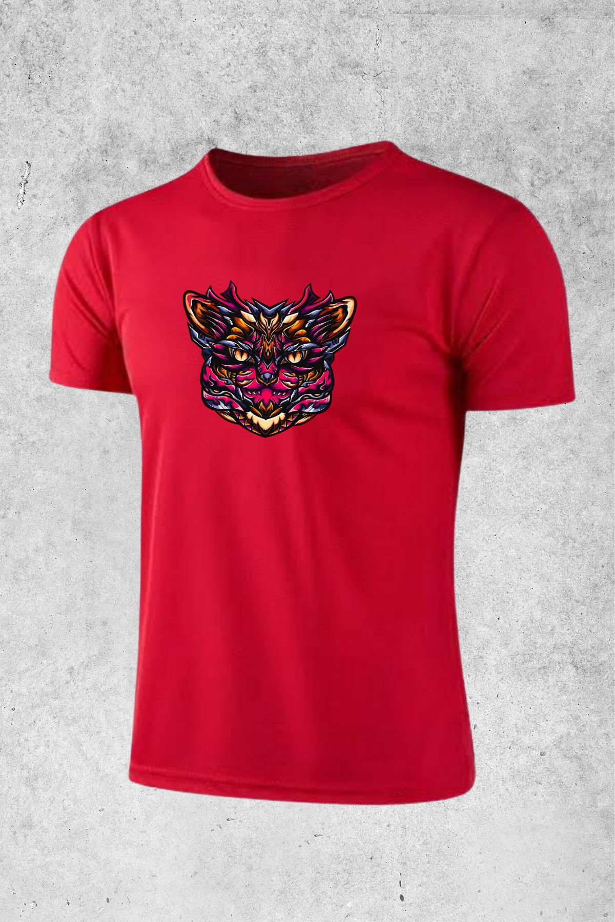 MOLICO Basic unısex sıfır yaka kısa kollu RENKLİ KEDİ BASKILI tshirt