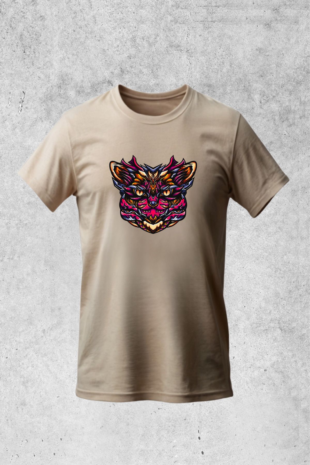 MOLICO Basic unısex sıfır yaka kısa kollu RENKLİ KEDİ BASKILI tshirt