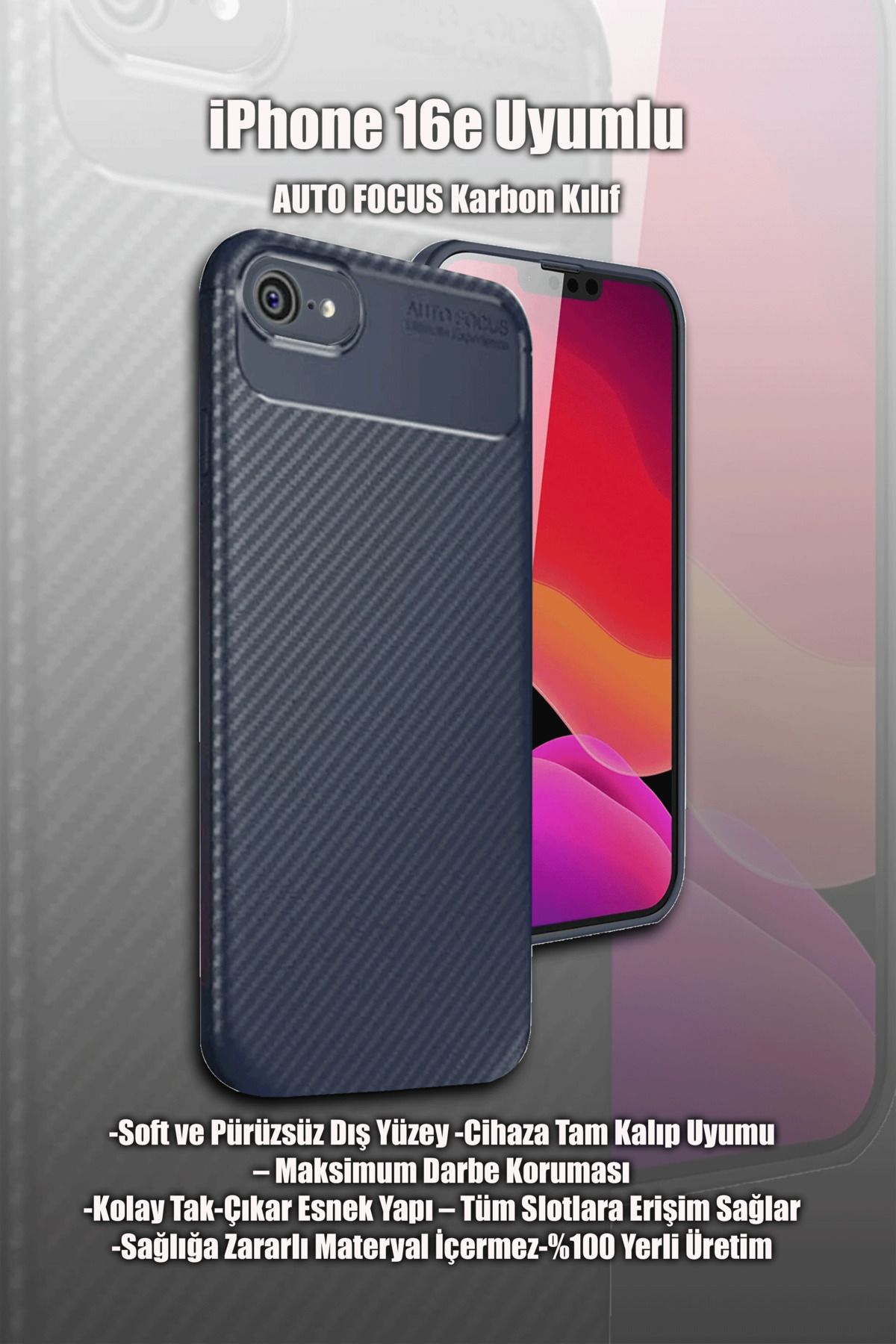 mobrika iPhone 16E Karbon Detaylı Telofon Kılıf - Auto Focus Kapak