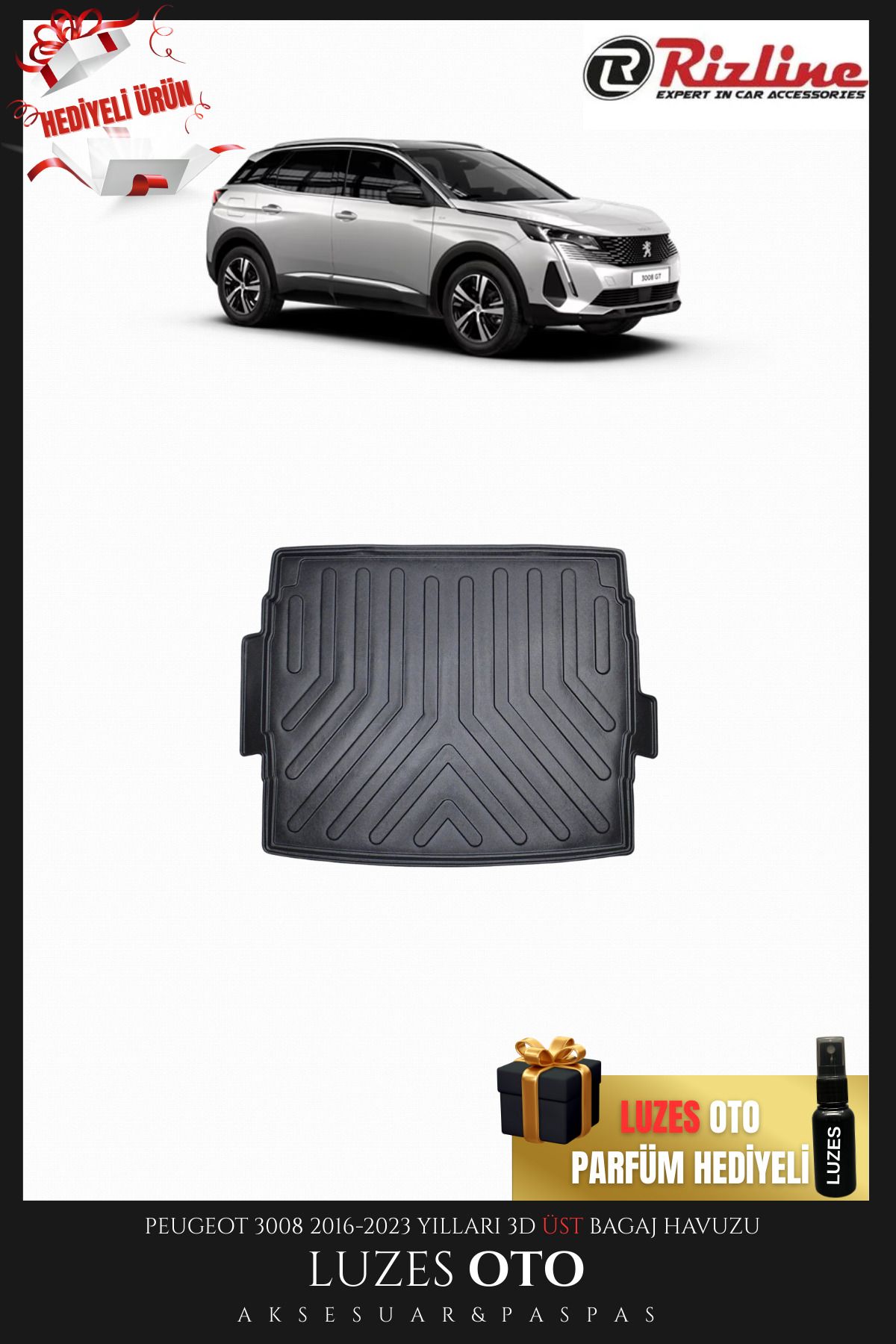 Rizline Peugeot 3008 3D Üst Bagaj Havuzu 2016-201-2018-2019-2020-2021-2022-2023