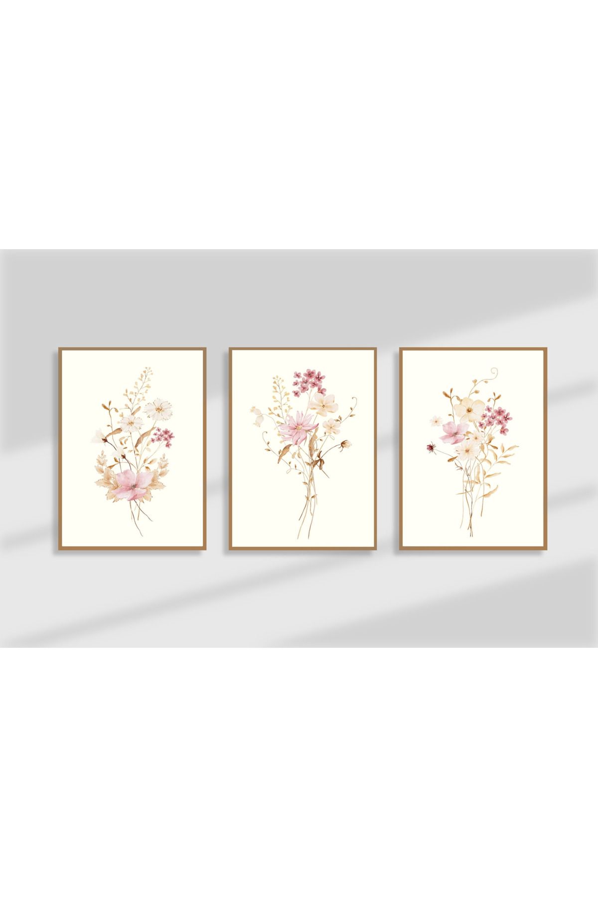 Tuba Decor 3 Parça Ahşap Çerçeve Görünümlü bohem MDF Tablo Seti