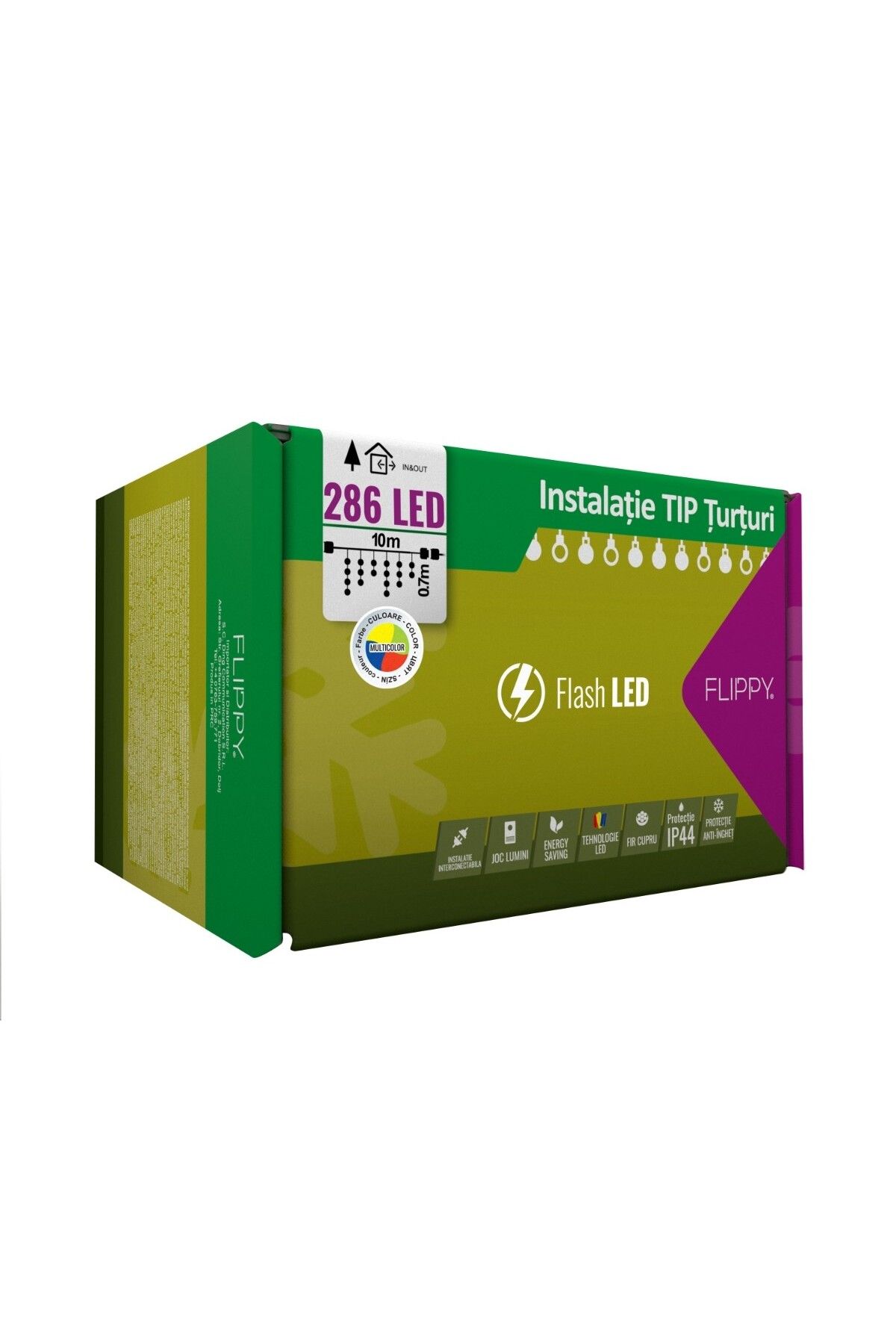 OEM Instalatie Craciun, 10 M, 286 Led-uri ,franjuri, Multicolor, Flash, Transformator Cu Unisex - 10
