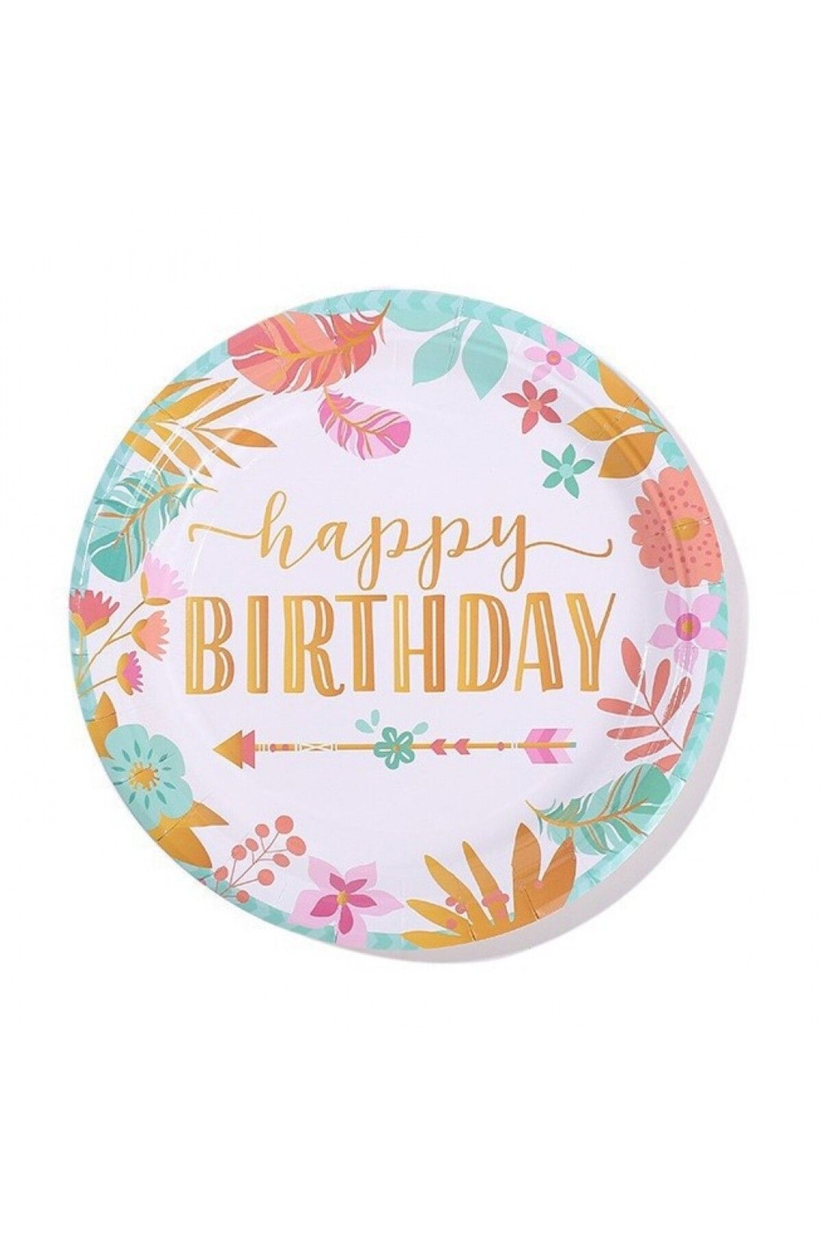 OEM Set 10 Farfurii Unica Folosinta, Imprimeu Happy Birthday Frunze, Din Carton, Diametr Unisex - 10