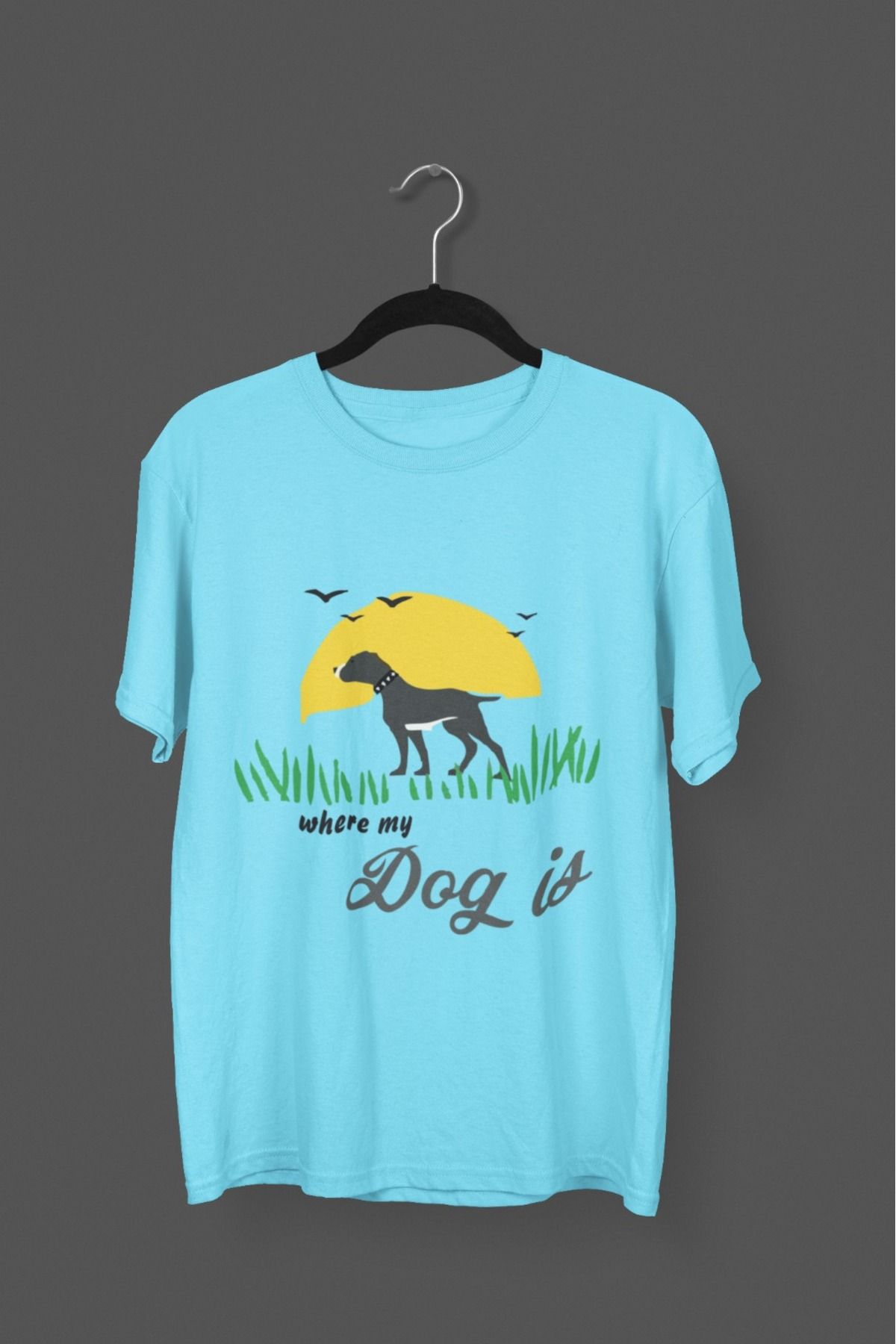 Butik ERKEK/KADIN -WHRE MY DOG IS- TRANSFER BASKILI YUVARLAK YAKA KISA KOL TİŞÖRT