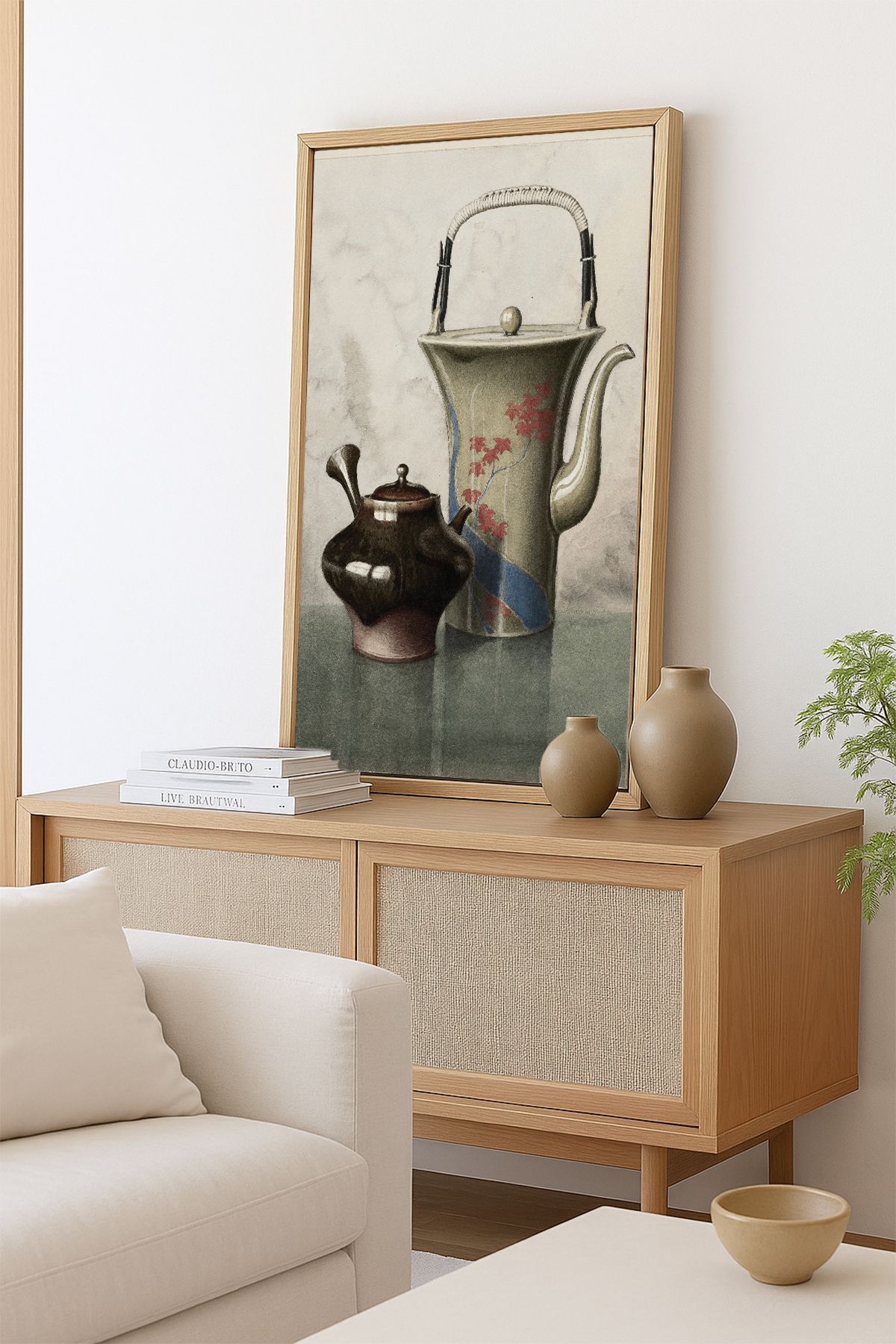 AKSU SANAT Porselen Demlik Vintage ÇERÇEVELİ Kanvas Tablo, ÇİFT ÇERÇEVELİ Tablo 1KTBL26