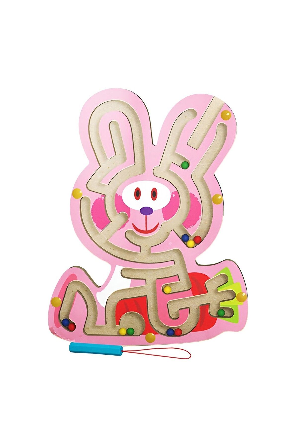 Flippy-Joc cu minge Montessori, Flippy, creion magnetic, tip labirint, din lemn, model iepuraș, 19,5x15,5 cm, roz 1