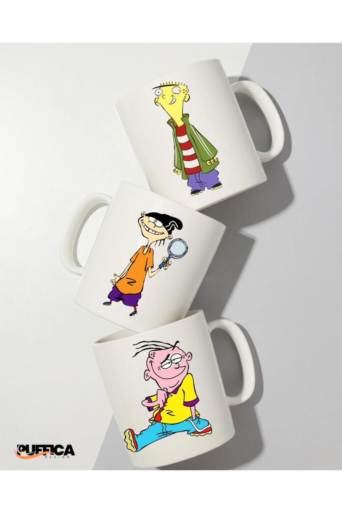 Puficca Tasarım 3 Adet ED, EDD ve EDDY Baskılı Kupa Bardak