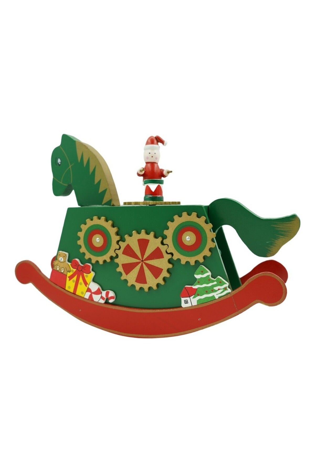 OEM Cutiuta Muzicala Decorata De Craciun, Ponei, Verde, Din Lemn, 18 Cm X 25 Cm, Interior Unisex - 10