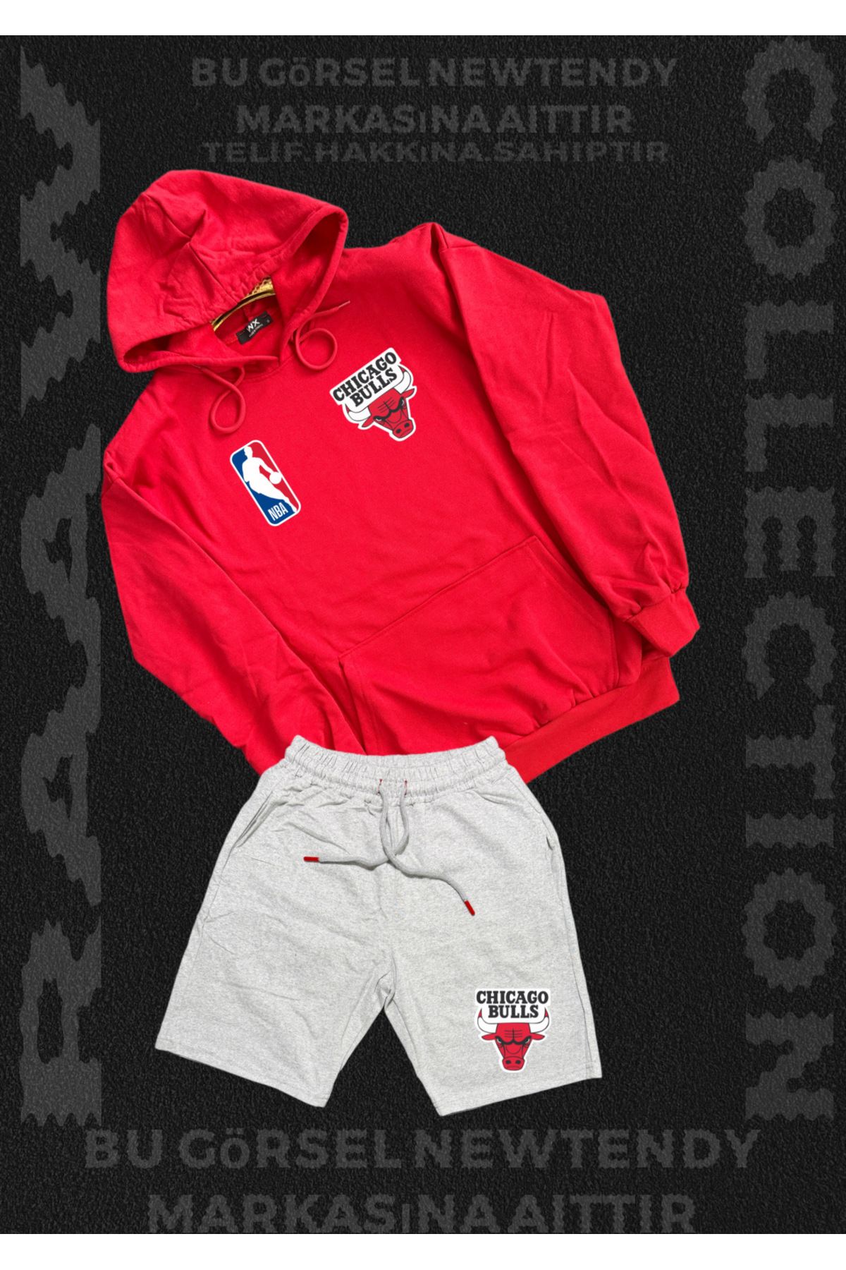 Minikelya Chigago bulls taraftar kombin hoodie penye şort alt üst takım 2li ürün