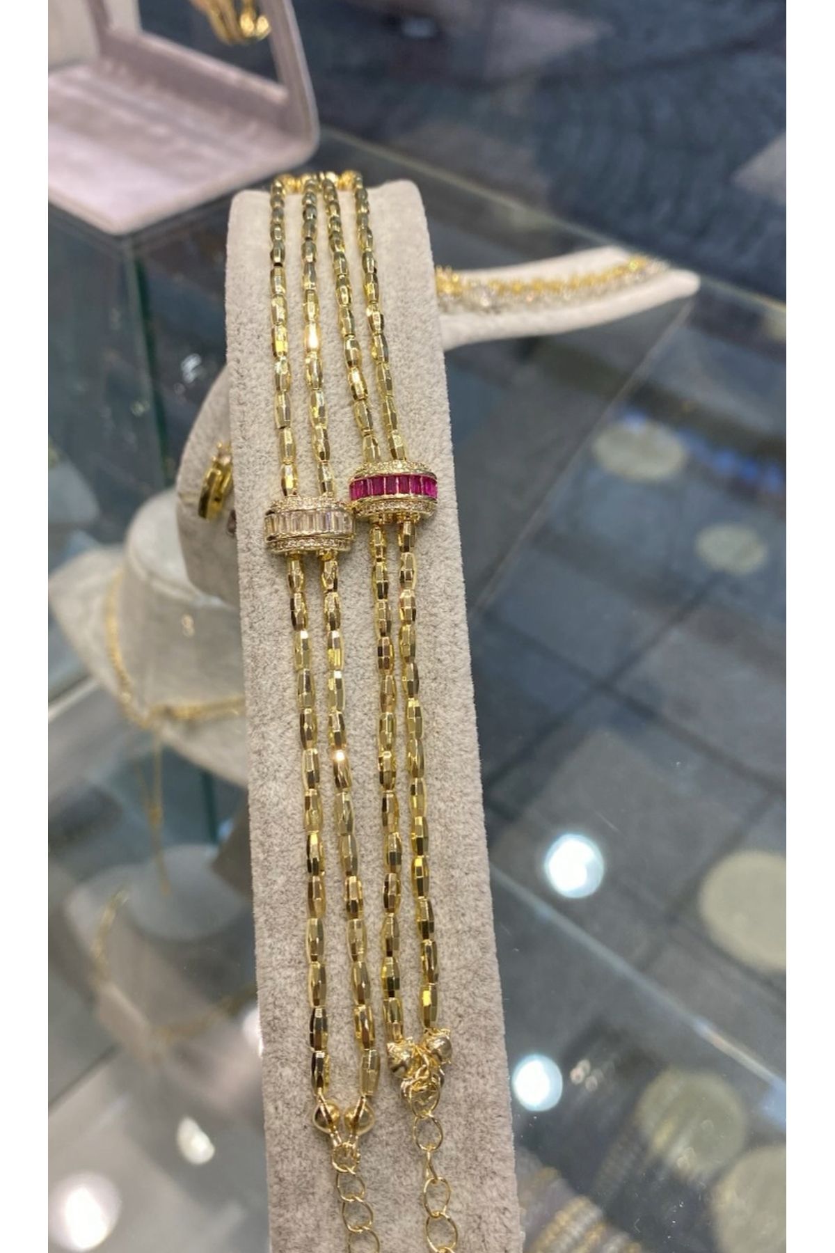 Garmon KU-02P 316L Garantili Kararmaz Çelik Bileklik, Çiftli Zirkon Taşlı Pembe Bileklik