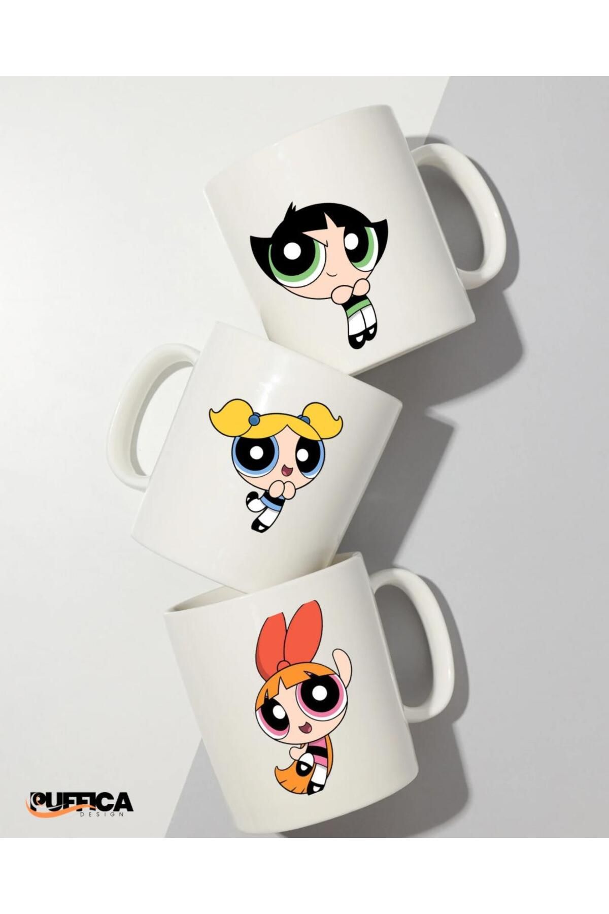 Puficca Tasarım 3 Adet Power Puff Girls Baskılı Kupa Bardak