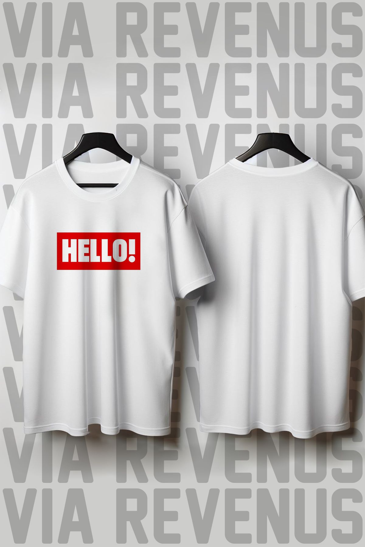 Vordevia Hello! Baskılı Geniş Kalıp Unisex Bisiklet Yaka Tshirt