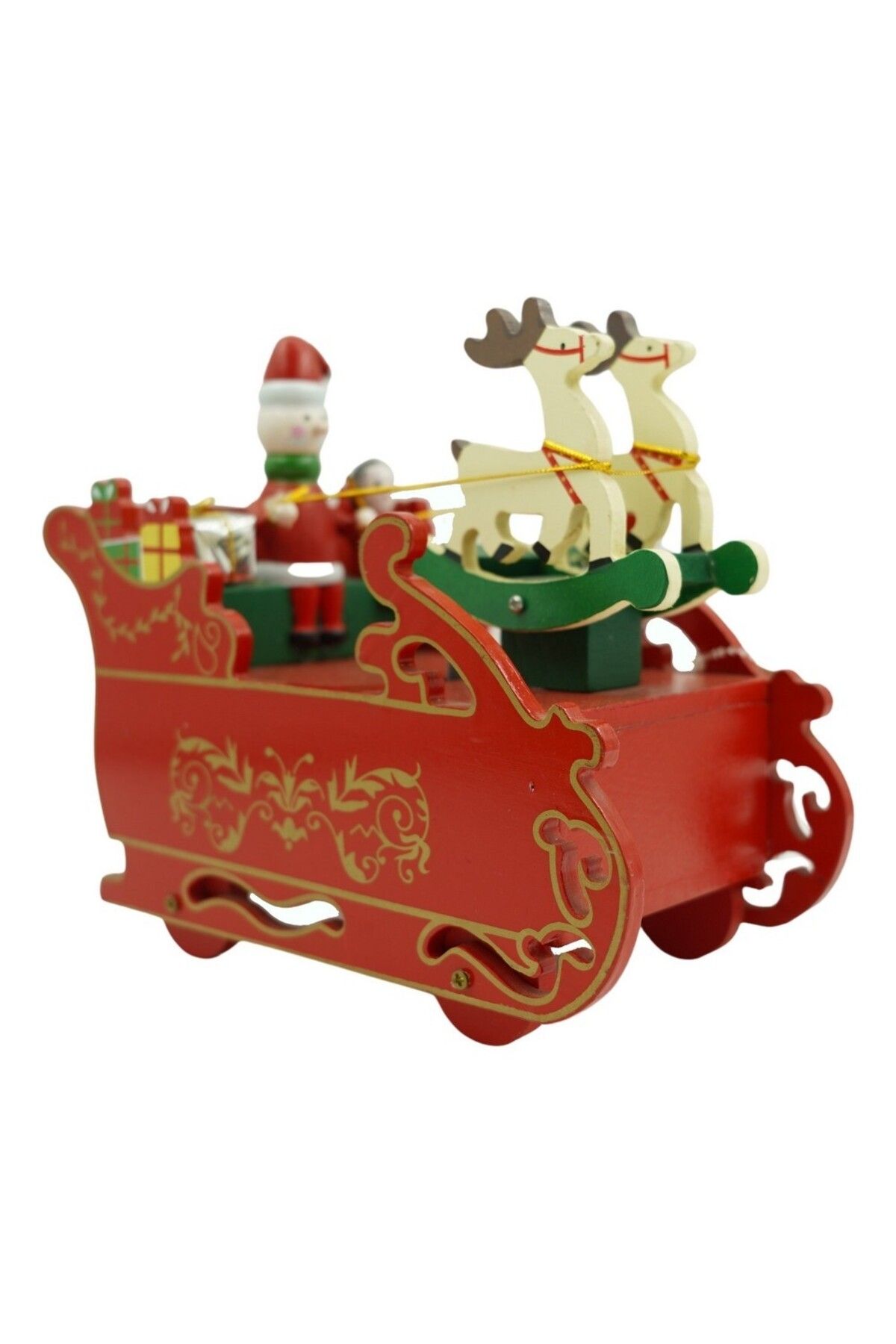 OEM Cutiuta Muzicala Decorata, Sania Lui Mos Craciun, Rosu, Din Lemn, 16 Cm X 18.5 Cm, In Unisex - 10
