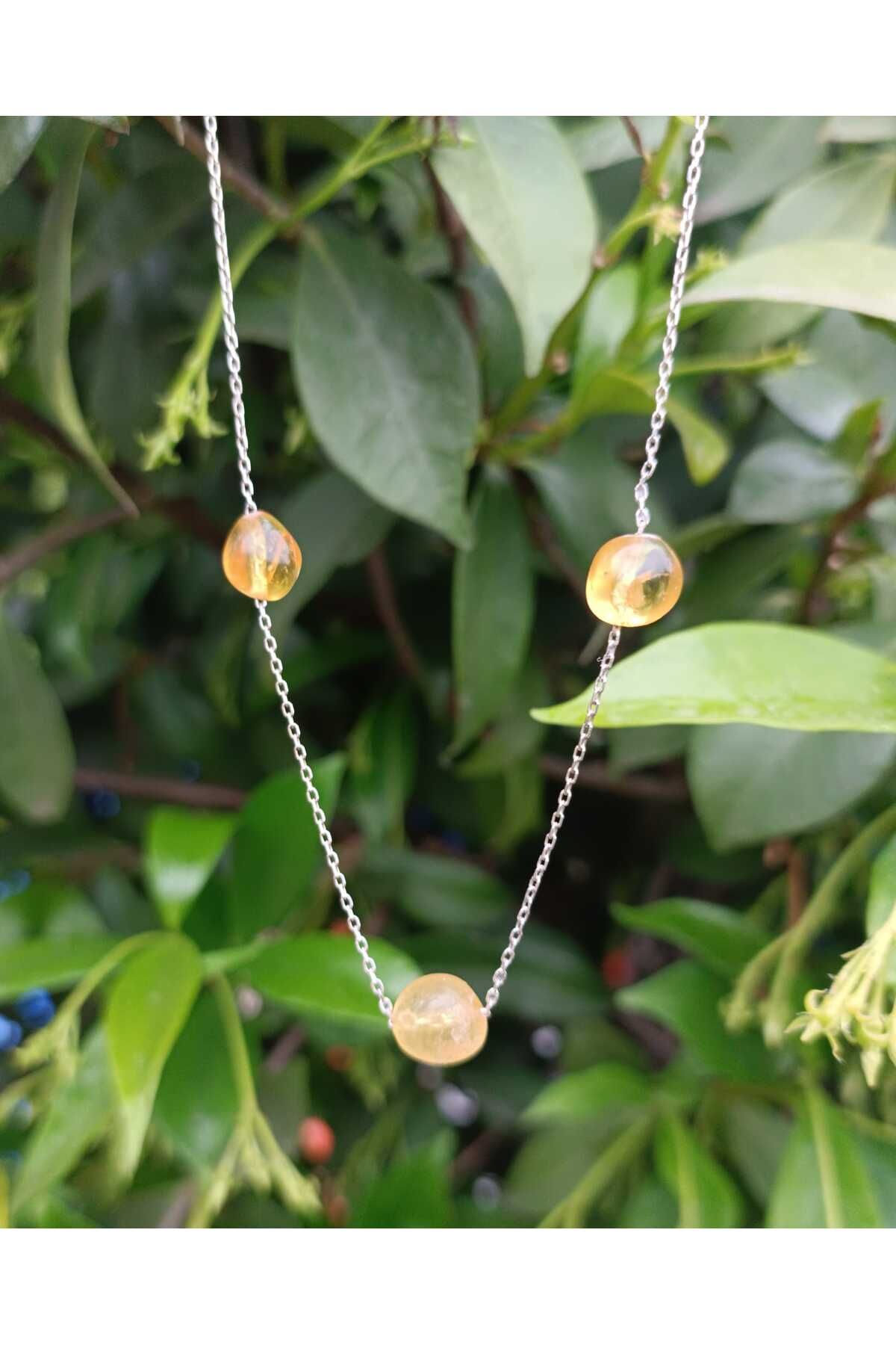 la mia luce valuable stones kehribar taşlı gümüş kolye