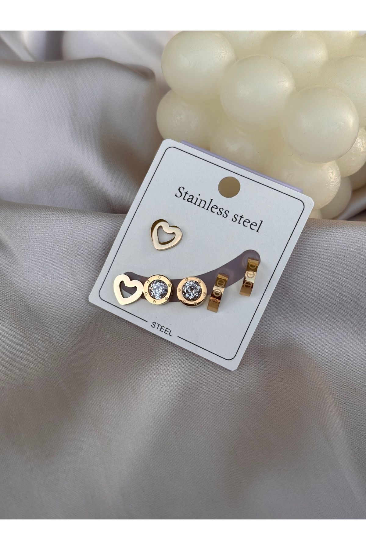 HERCY 316 L Paslanmaz Çelik Minimal Küpe Set | Gold Küpe Set | Minimalist Küpe