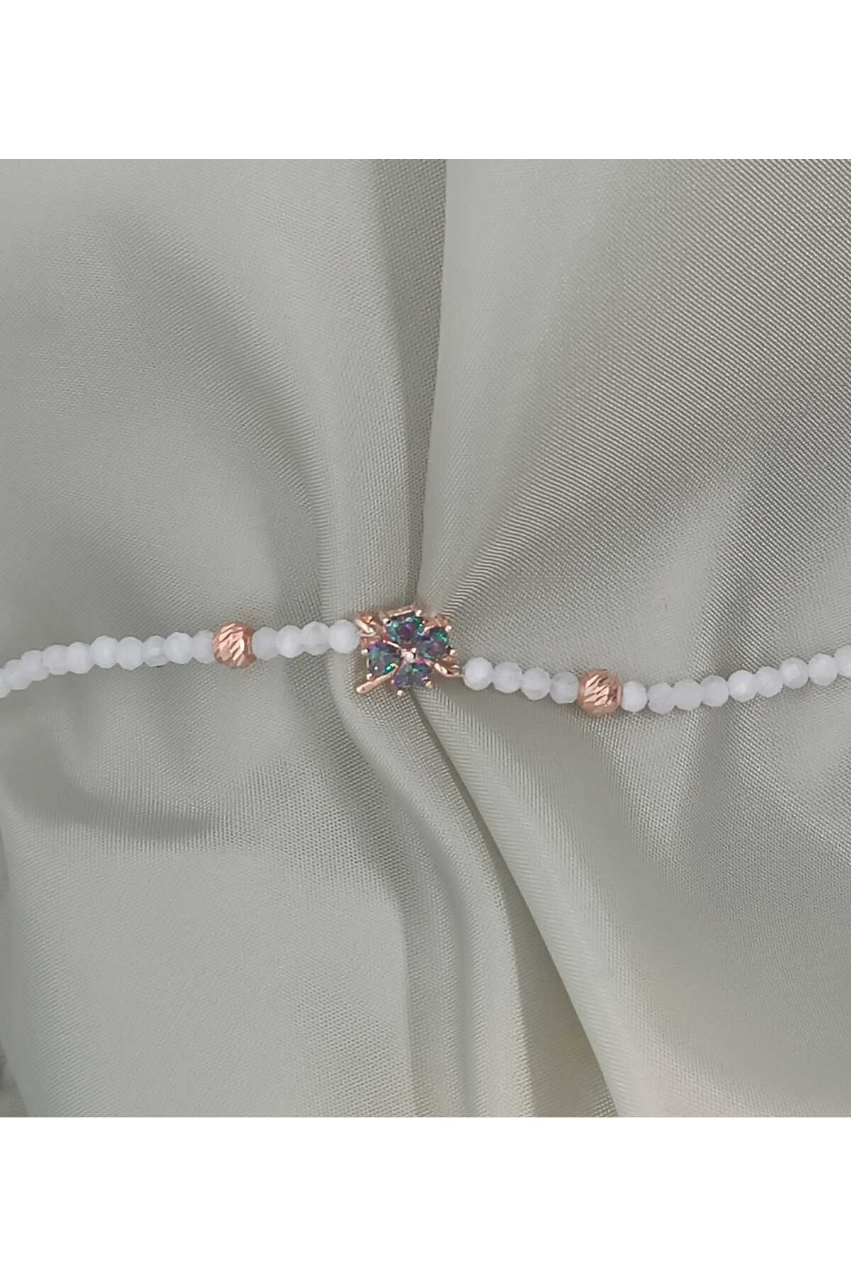 la mia luce valuable stones Faset kesim kuvars taşlı rose kaplama gümüş yonca bileklik