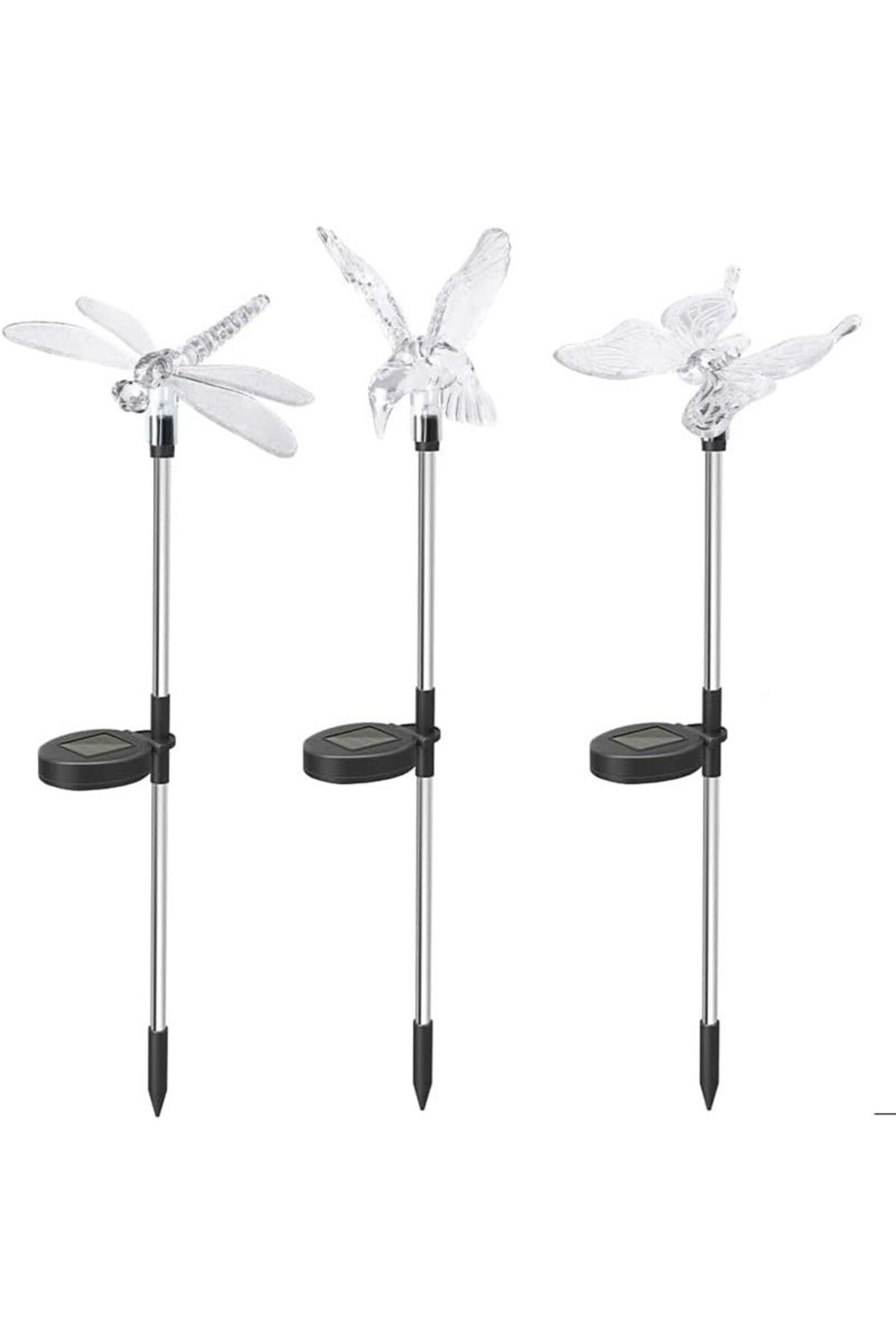 Teo-Set 3 Lampi Solare LED tip pasare-fluture-libelula, Inaltime 43 cm, , Multicolor 1