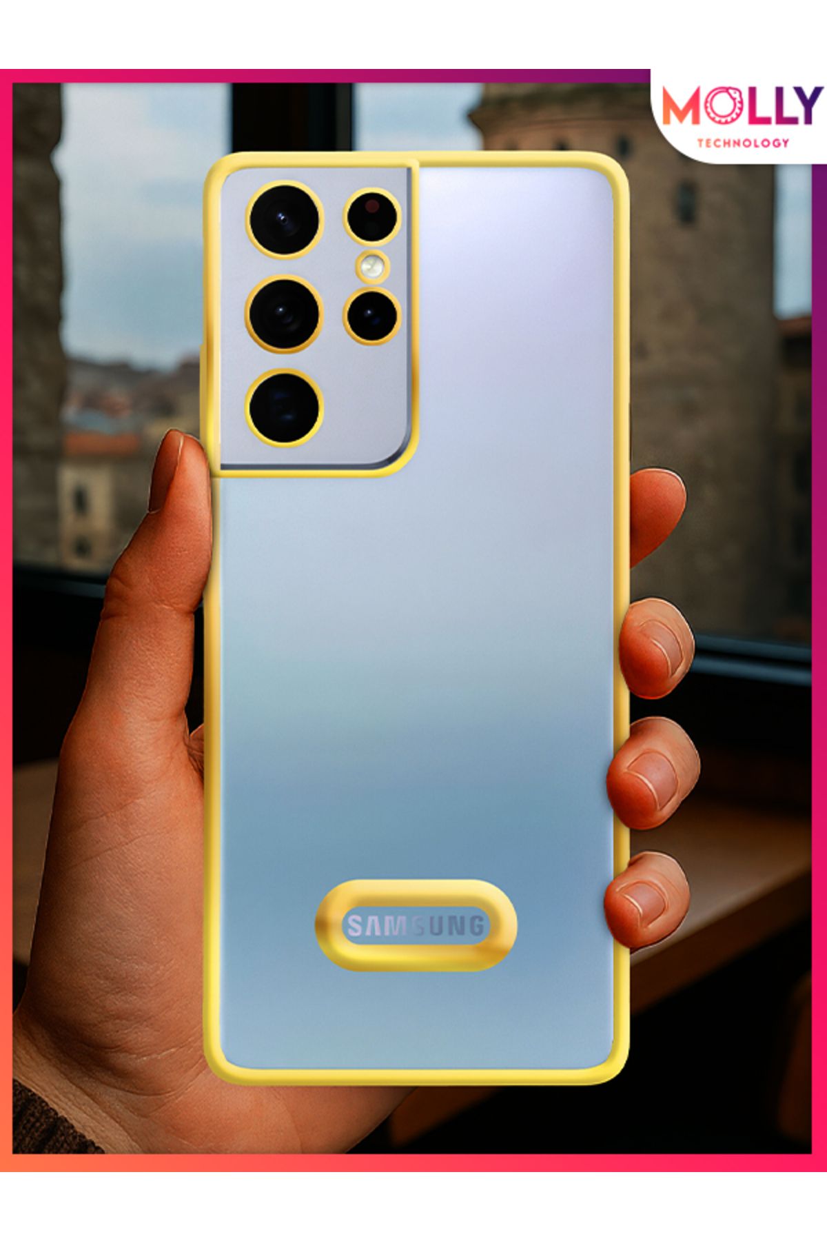 Molly Samsung Galaxy S21 ULTRA İçin Kenarları Gümüş Lens Koruyuculu Lou Lazer Şeffaf Silikon Kılıf