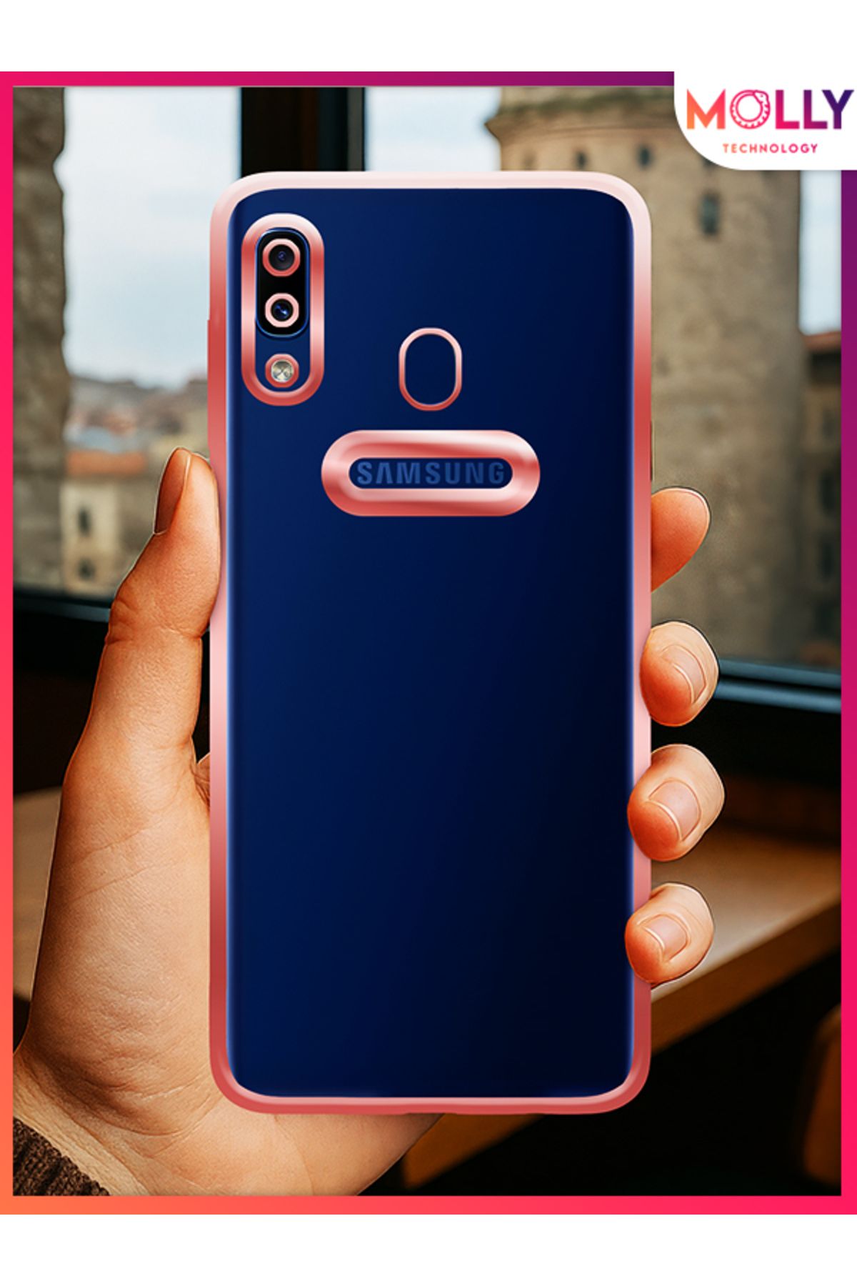 Molly Samsung Galaxy A20 İçin Kenarları Rose Lens Koruyuculu Lou Lazer Şeffaf Silikon Kılıf