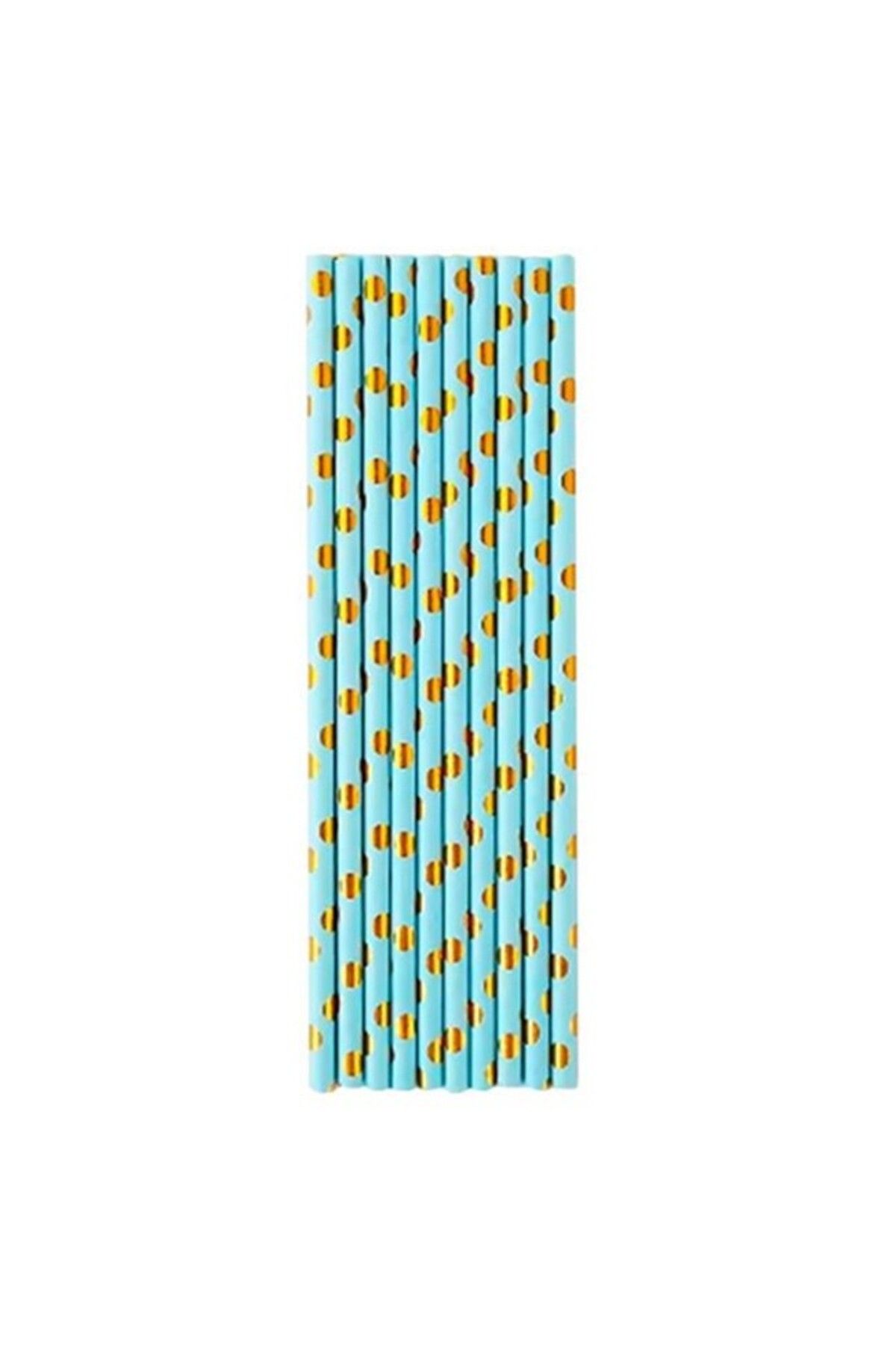OEM Set 10 Paie, Din Hartie, 19.5 Cm, Model Cu Buline Aurii, Albastru Unisex - 10