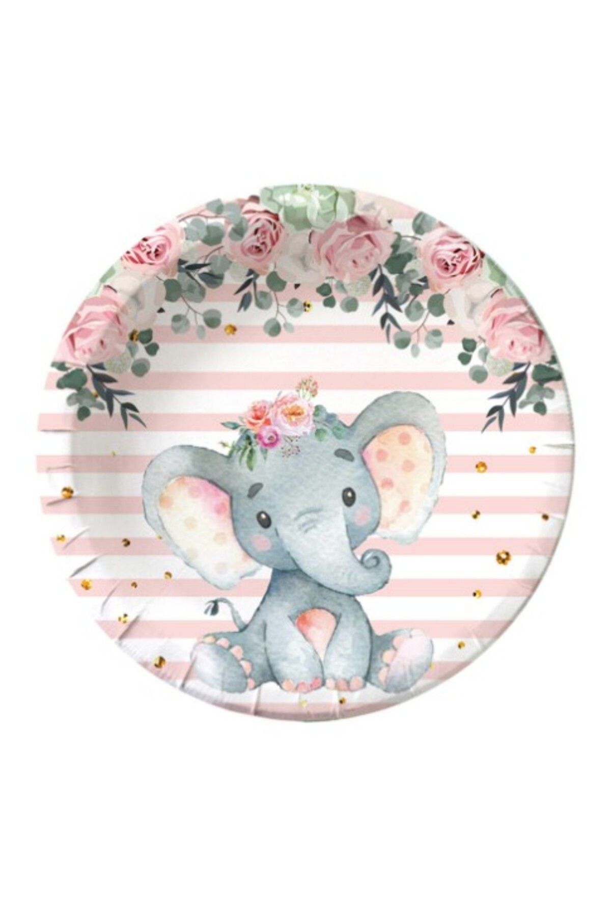 OEM Set 10 Farfurii Unica Folosinta, Imprimeu Elefant, Din Carton, 17 Cm, Roz Unisex - 10