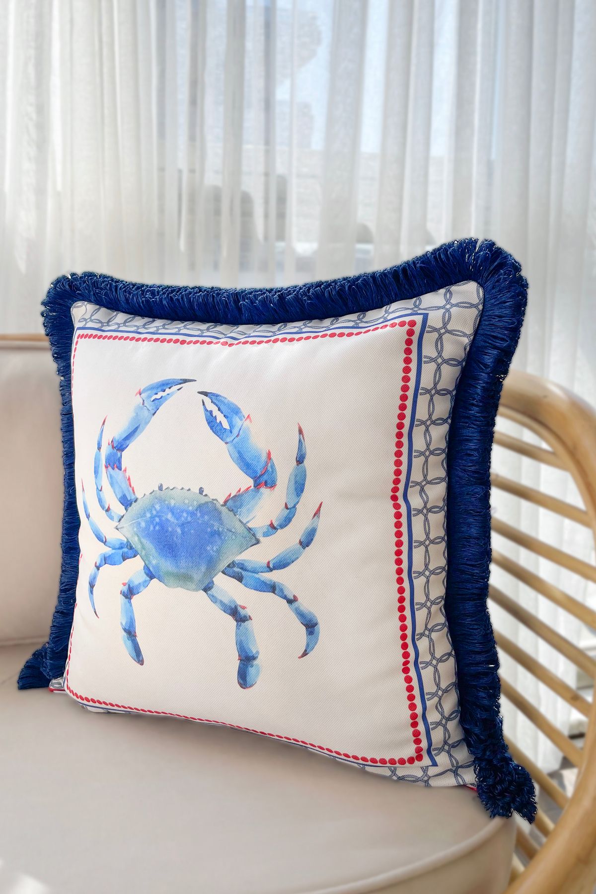 RİTMOHOME Marin, Deniz, Yaz, Tekne, Yat, Püsküllü, Modern, Country, Bohem 50x50 Dekoratif Kırlent Kılıfı