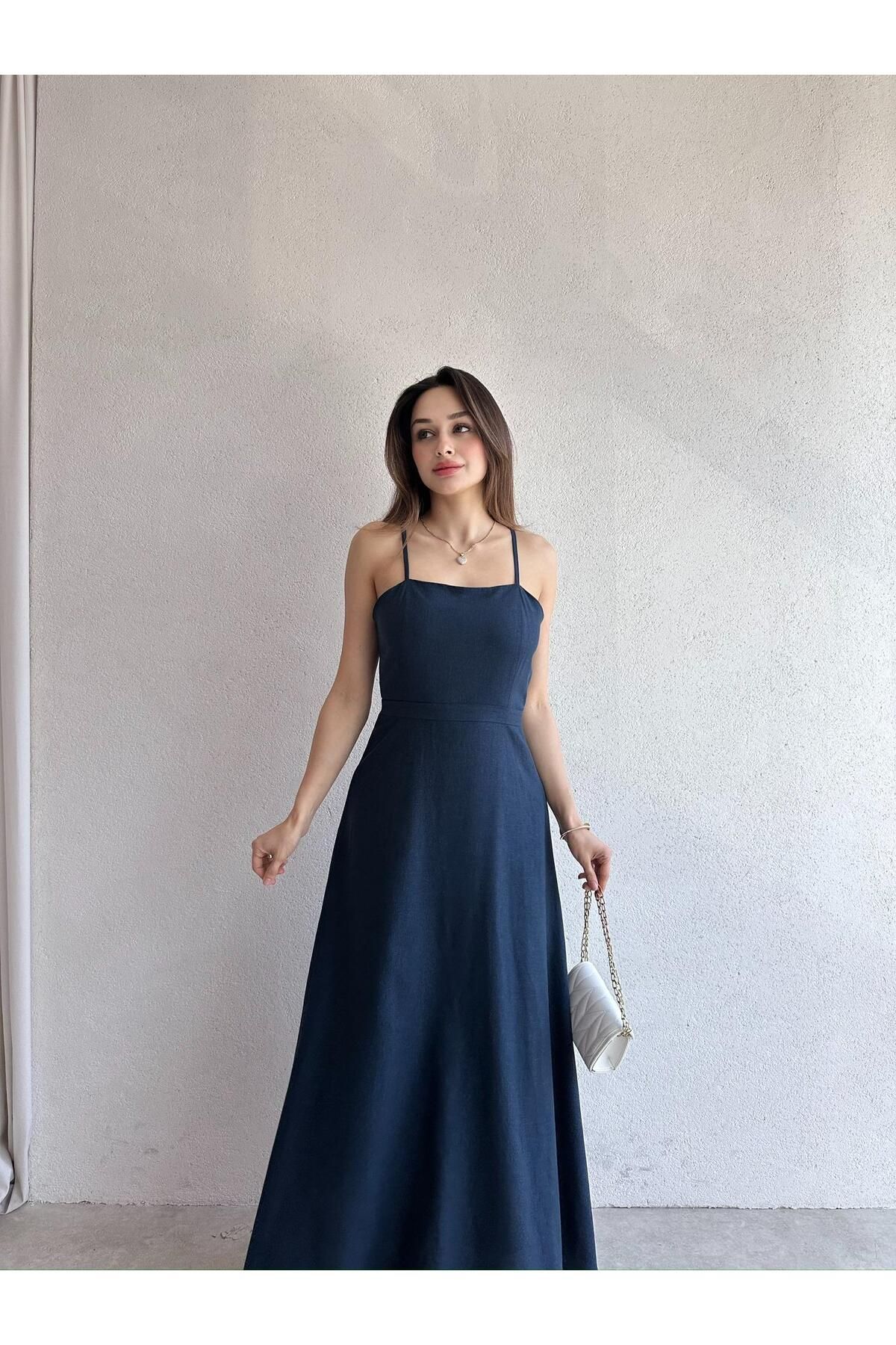 Mooi Butik LAMBORN Maxi Elbise 9690 - Lacivert