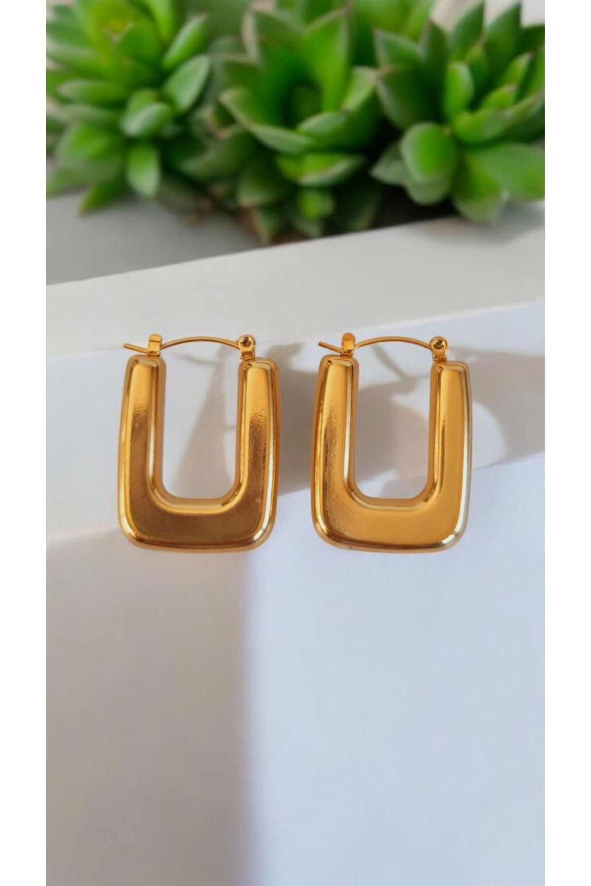 İNİTİUM Premium PAslanmaz Çelik Gold U Küpe