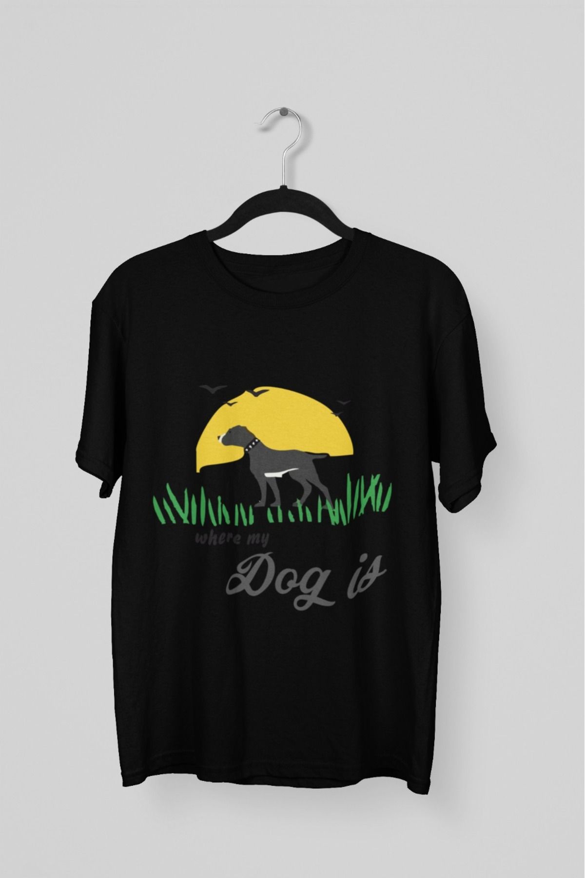 Butik ERKEK/KADIN -WHRE MY DOG IS- TRANSFER BASKILI YUVARLAK YAKA KISA KOL TİŞÖRT