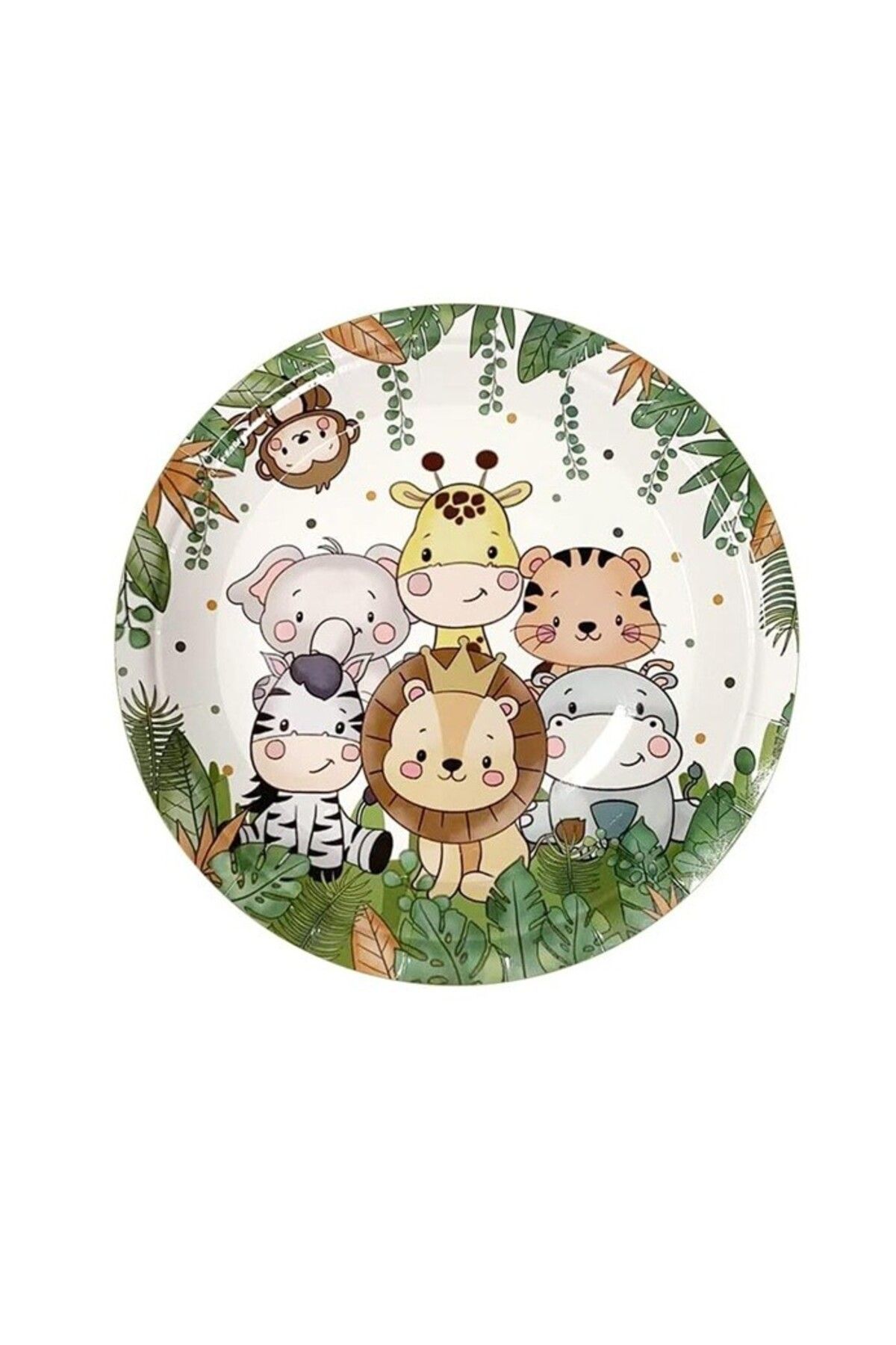 OEM Set 10 Farfurii Unica Folosinta, Imprimeu Jungle, Din Carton, 22 Cm, Verde Unisex - 10