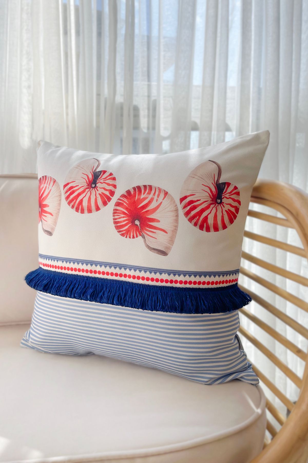 RİTMOHOME Marin, Deniz, Yaz, Tekne, Yat, Püsküllü, Modern, Country, Bohem 50x50 Dekoratif Kırlent Kılıfı