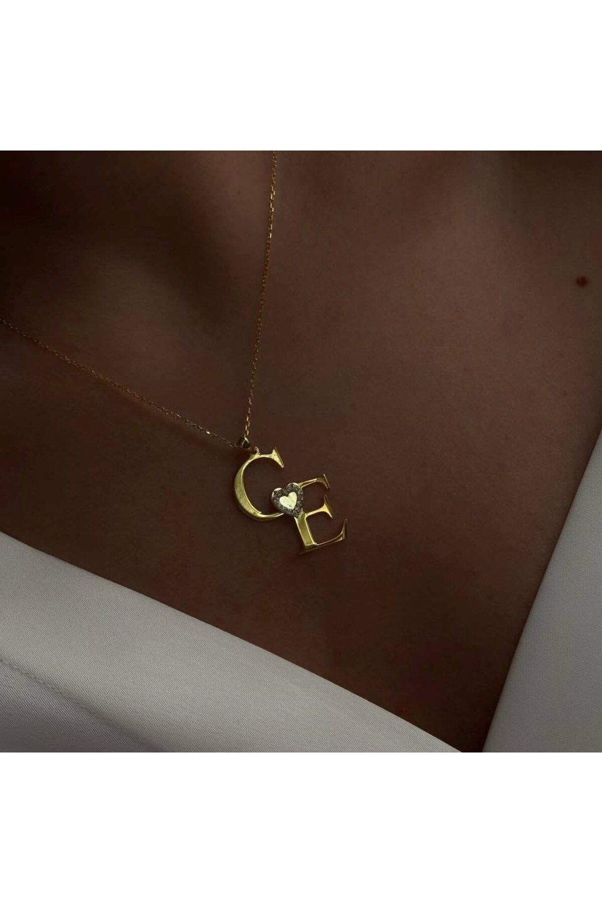 beonejewelry KALPLİ İKİ HARFLİ TASARIM KOLYE | 925 GÜMÜŞ