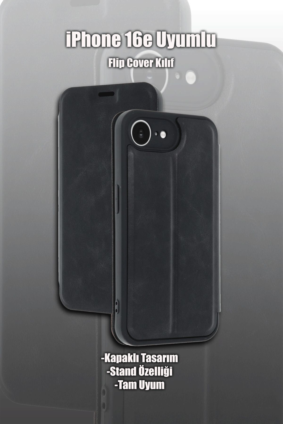 mobrika iPhone 16E Deri Detaylı Kapaklı Telefon Kılıf - Flip Cover