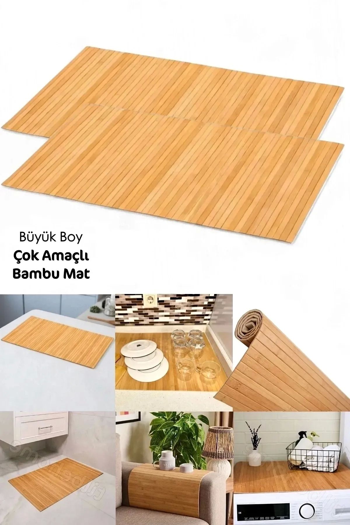 Maridet Naturel Bambu Kaydırmaz Banyo Matı Su Geçirmez Çamaşır Makinası Üstü Örtüsü Mutfak Bulaşık Matı