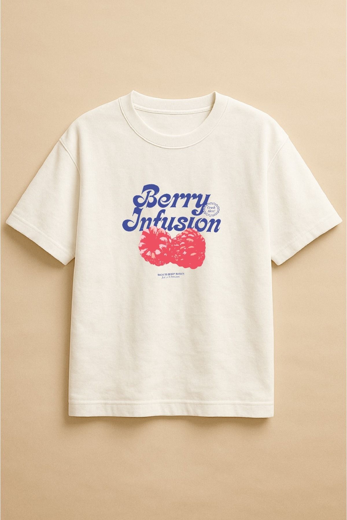 Altair Tr Beyaz Oversize Kalıp Berry İnfusion Ahududu Baskılı Unisex Tişört T-Shirt