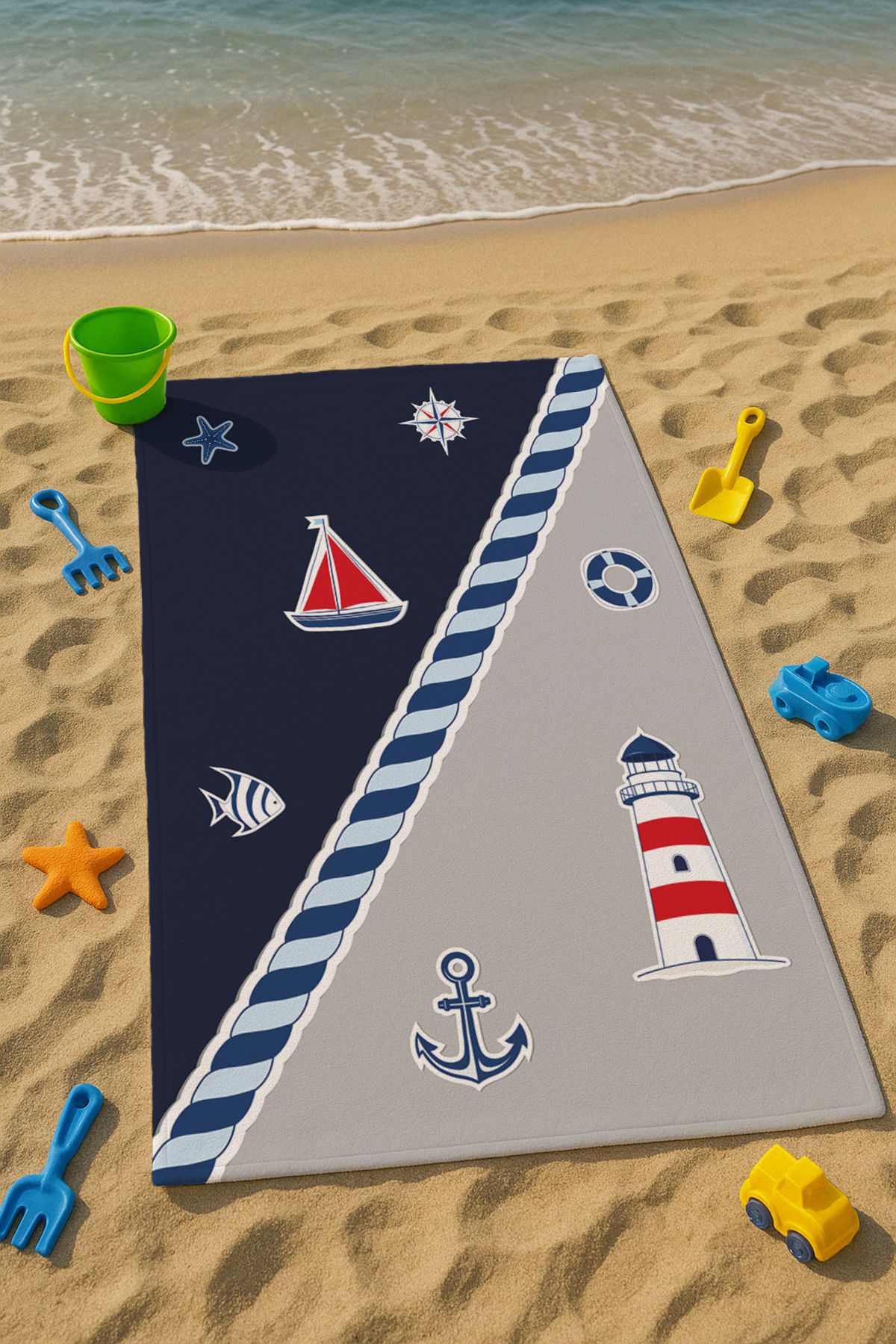 Talia Home Denizci Sailor Desenli Çocuk Plaj - Deniz- Havuz Havlusu TLAPH-089