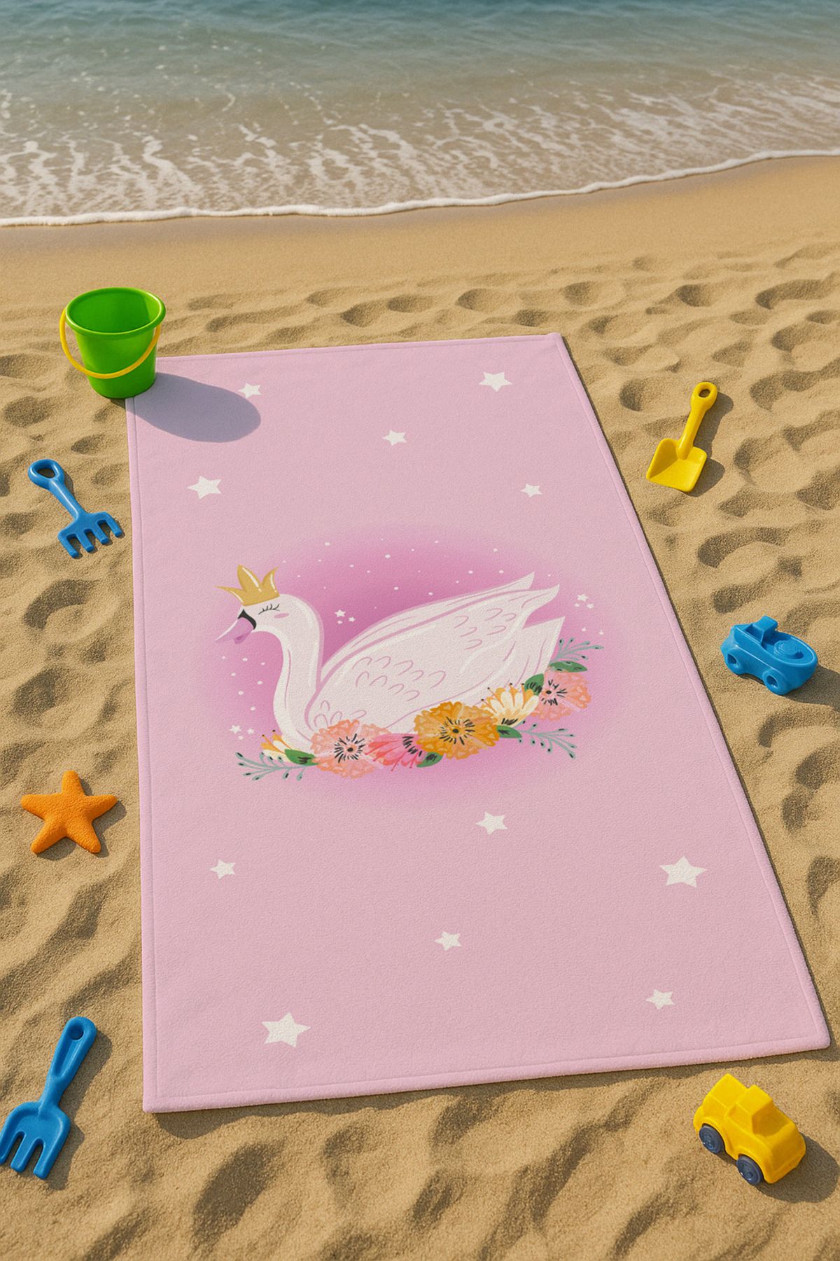 Talia Home Pembe Kuğu Desenli Çocuk Plaj - Deniz- Havuz Havlusu TLAPH-051