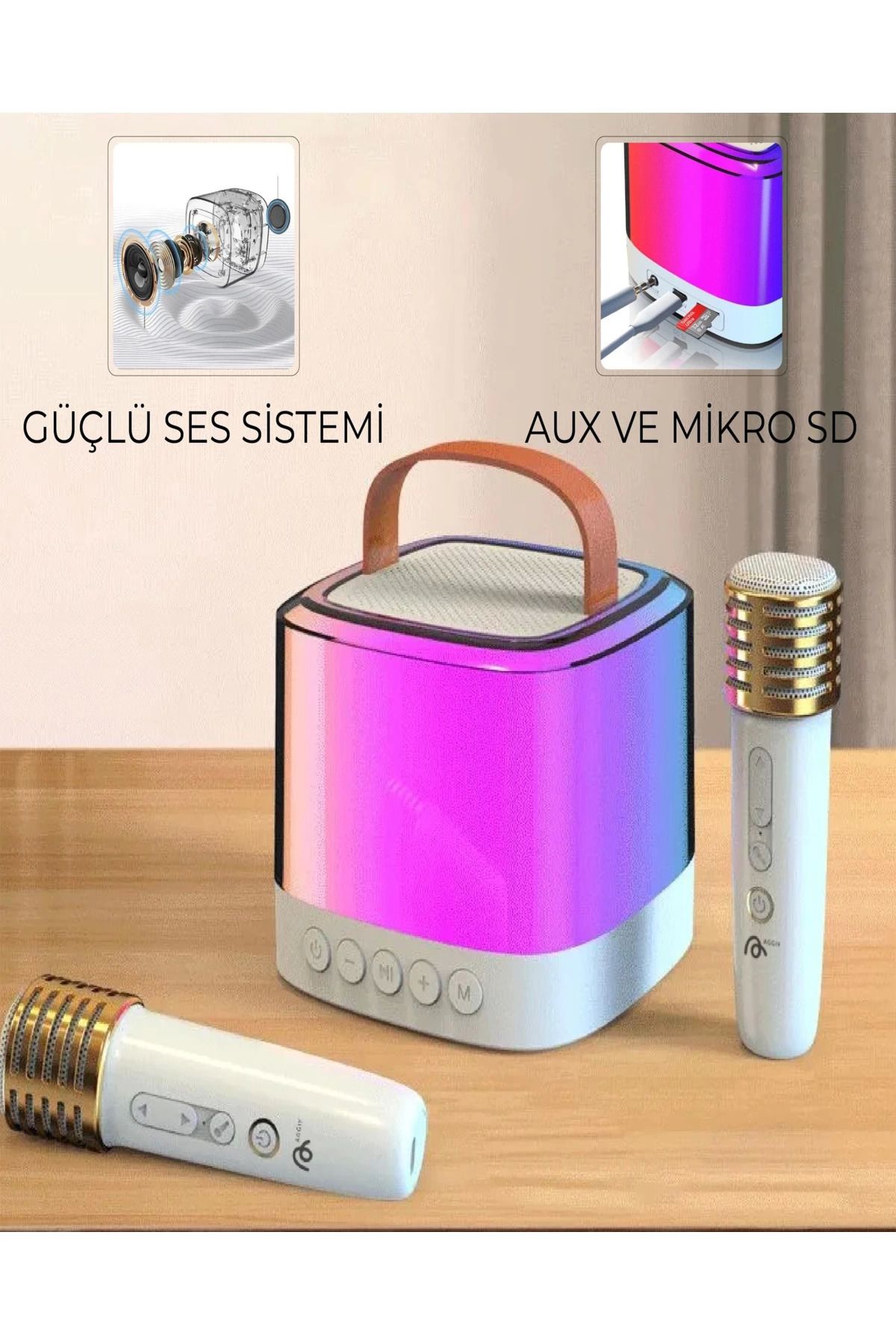 ChenSea Karaoke Bluetooth Hoparlör Aggıy Ag-s7 Kablosuz Mikrofonlu Rgb Led Parti Işıklı - AGT2282-6600