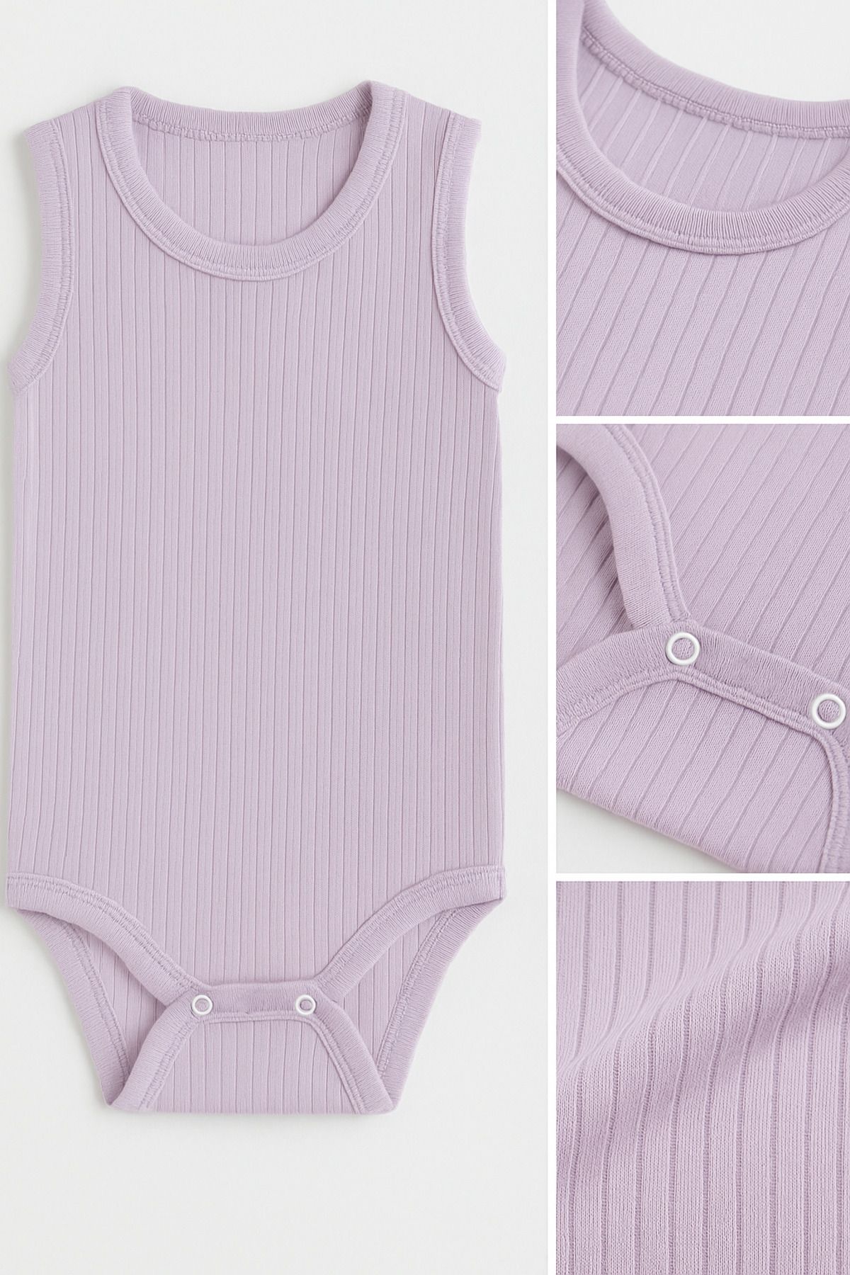 Trend Bebe Butik Ribana Çıtçıtlı Pamuklu Bebek Zıbın Kolsuz Yazlık Body Unisex Bebek Badi Ribana Dikey Çizgili Tulum