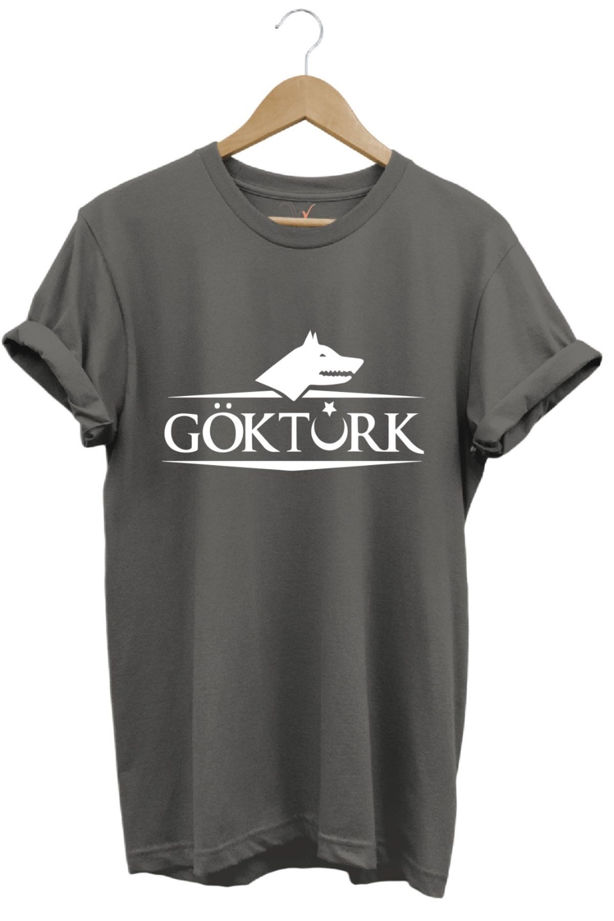 MODA Göktürk Yazılı Kurt Baskılı Anadolu Ruhunu Taşıyan Tasarım %100 Pamuk Bisiklet Yaka Basic T-shirt