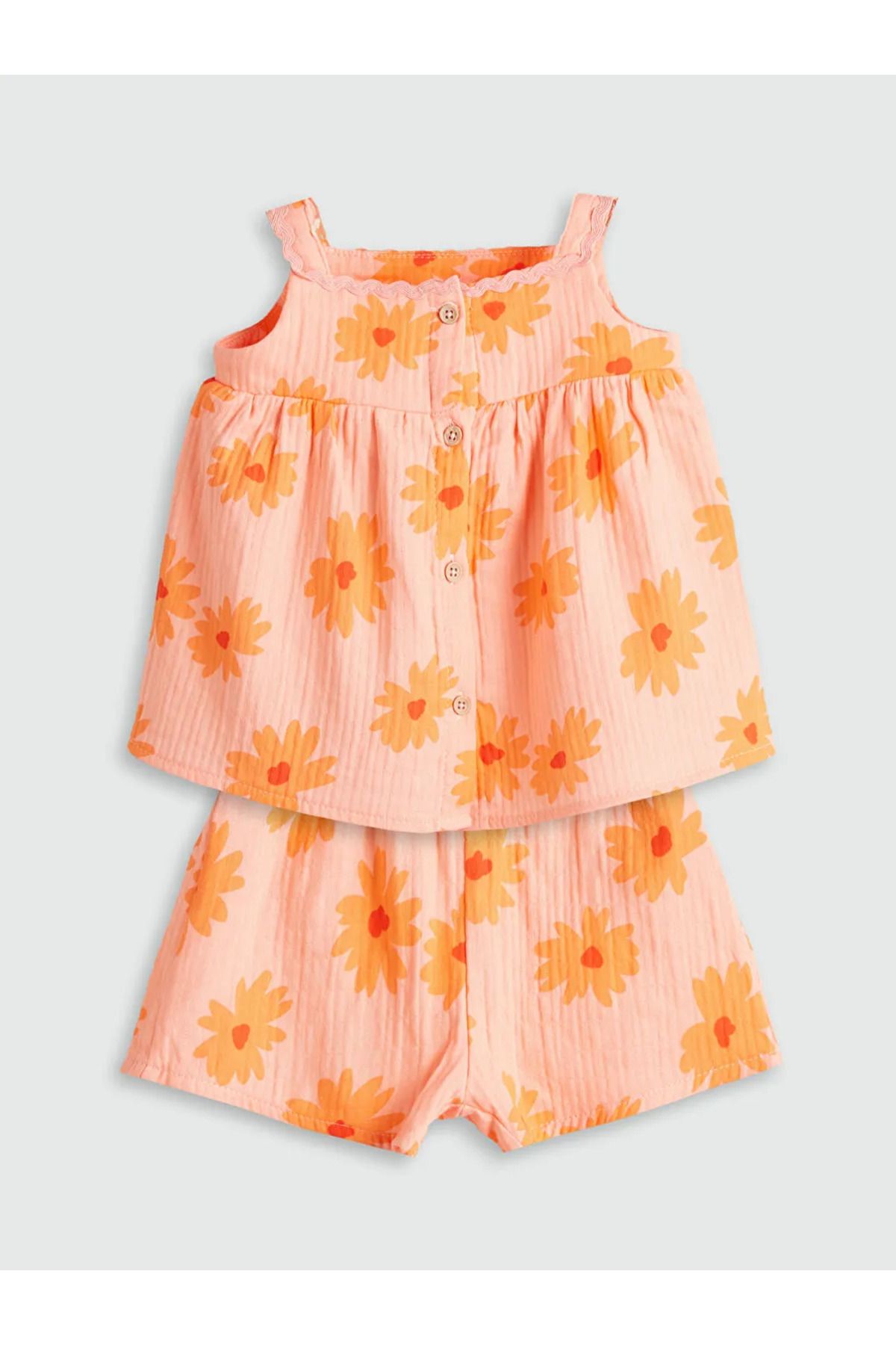 LC Waikiki-Lcw Baby Pink Floral Baby Girl Muslin Blouse and Shorts 2-Pack 1