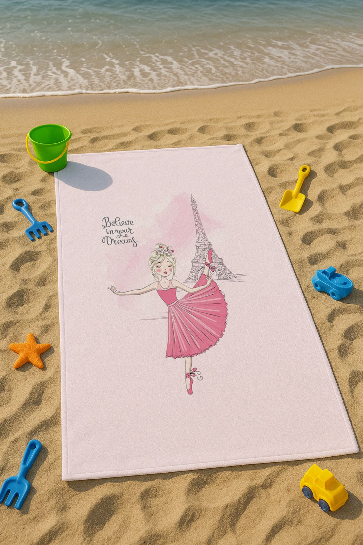 Talia Home Pembe Paris Eyfel Desenli Çocuk Plaj - Deniz- Havuz Havlusu TLAPH-159