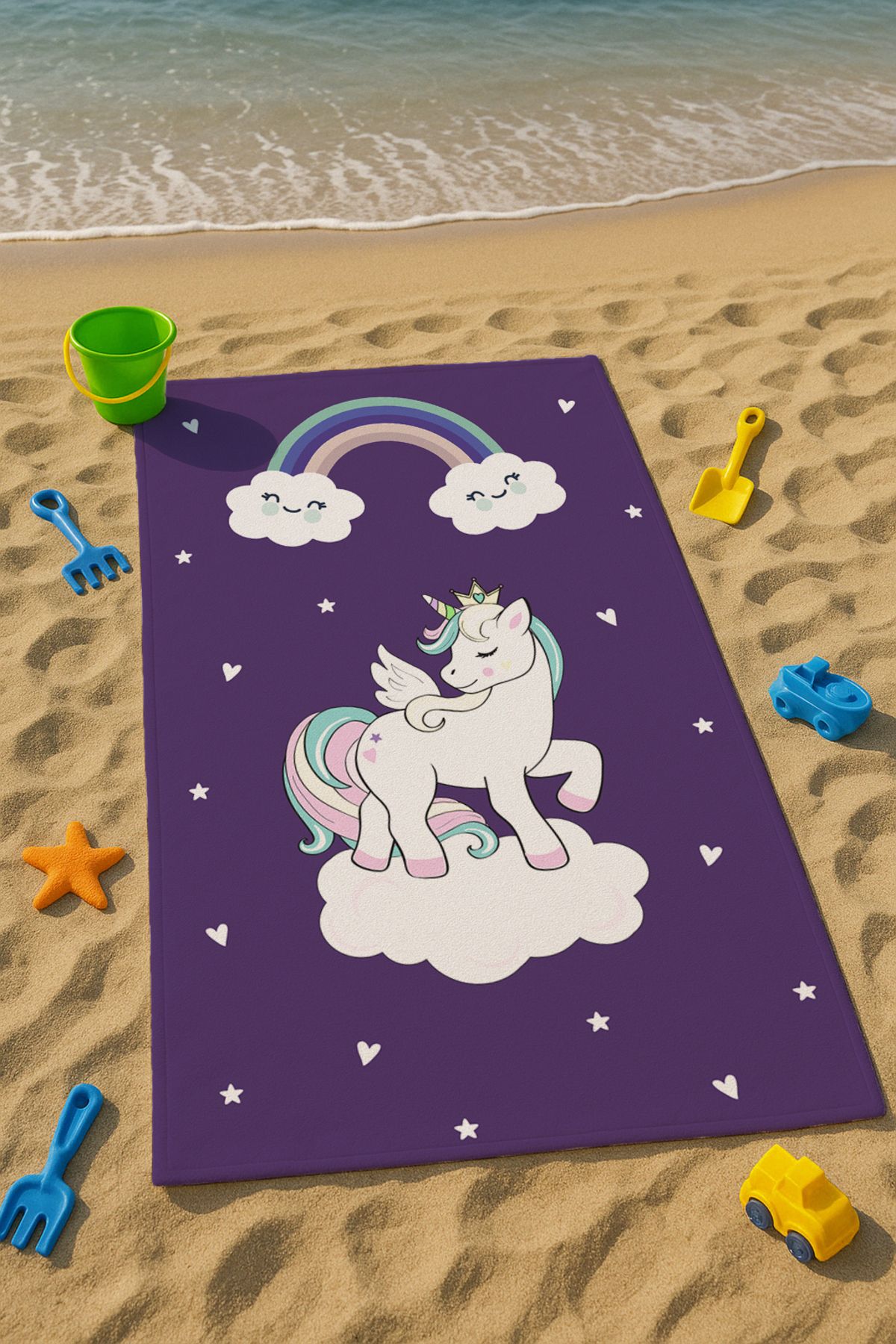 Talia Home Mor Sevimli Unicorn Desenli Çocuk Plaj - Deniz- Havuz Havlusu TLAPH-172