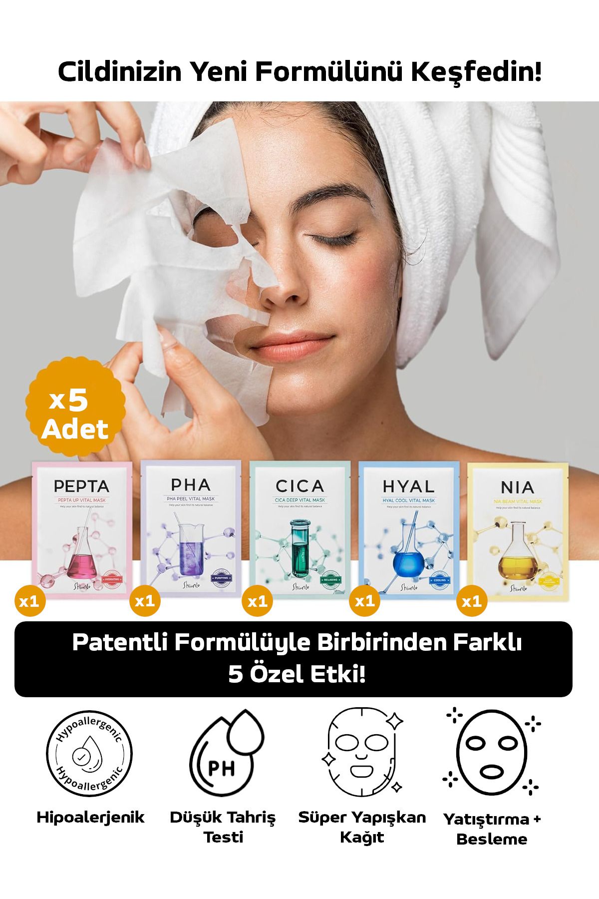 Shionle 5'li Kore Premium Haftalık Kore Kağıt Yüz Maskesi Seti Nemlendirici, Gençleştirici Ve Tüm Ciltler