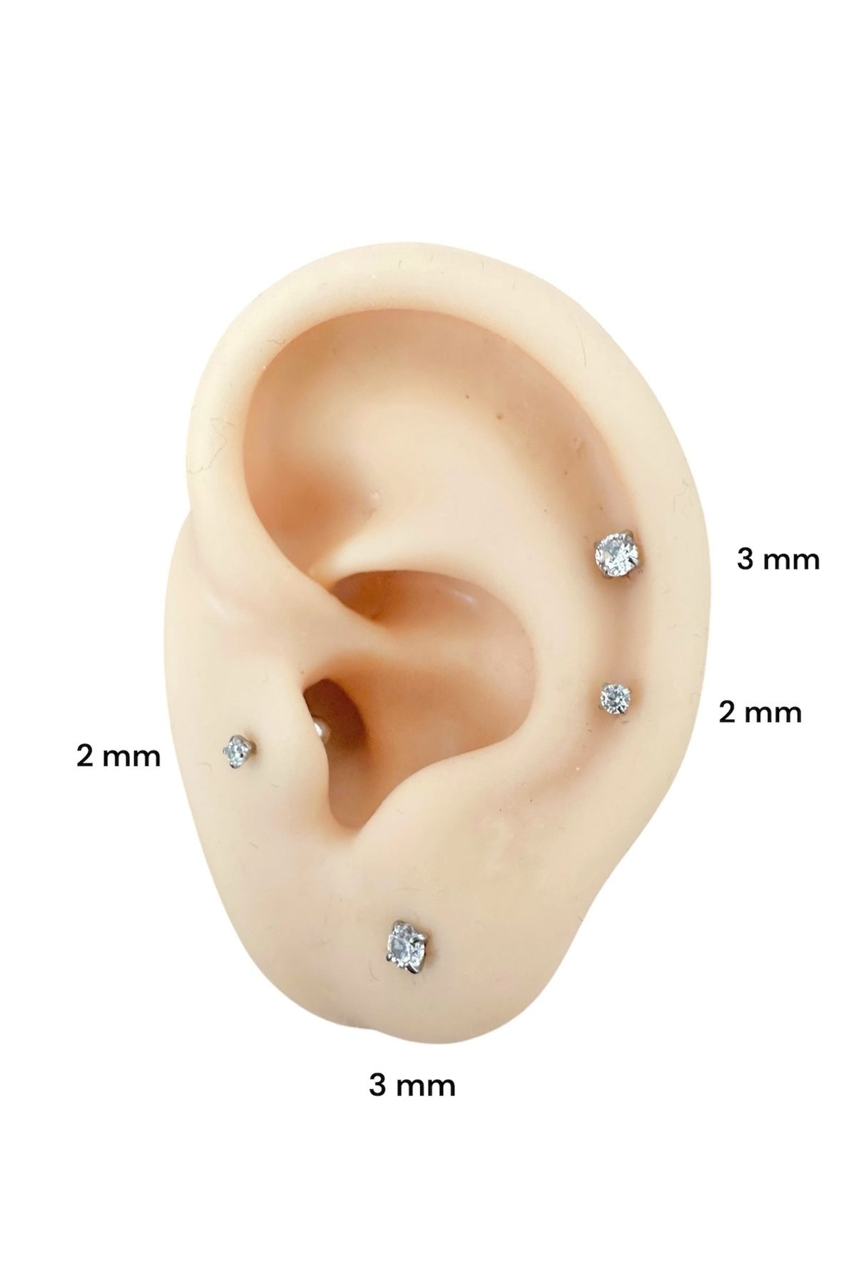 My Bellas Jewels Tektaş Mini Boy 2mm-3mm Tragus Piercing, Helix, Flat, Lobe Uyumlu (1 Adet)
