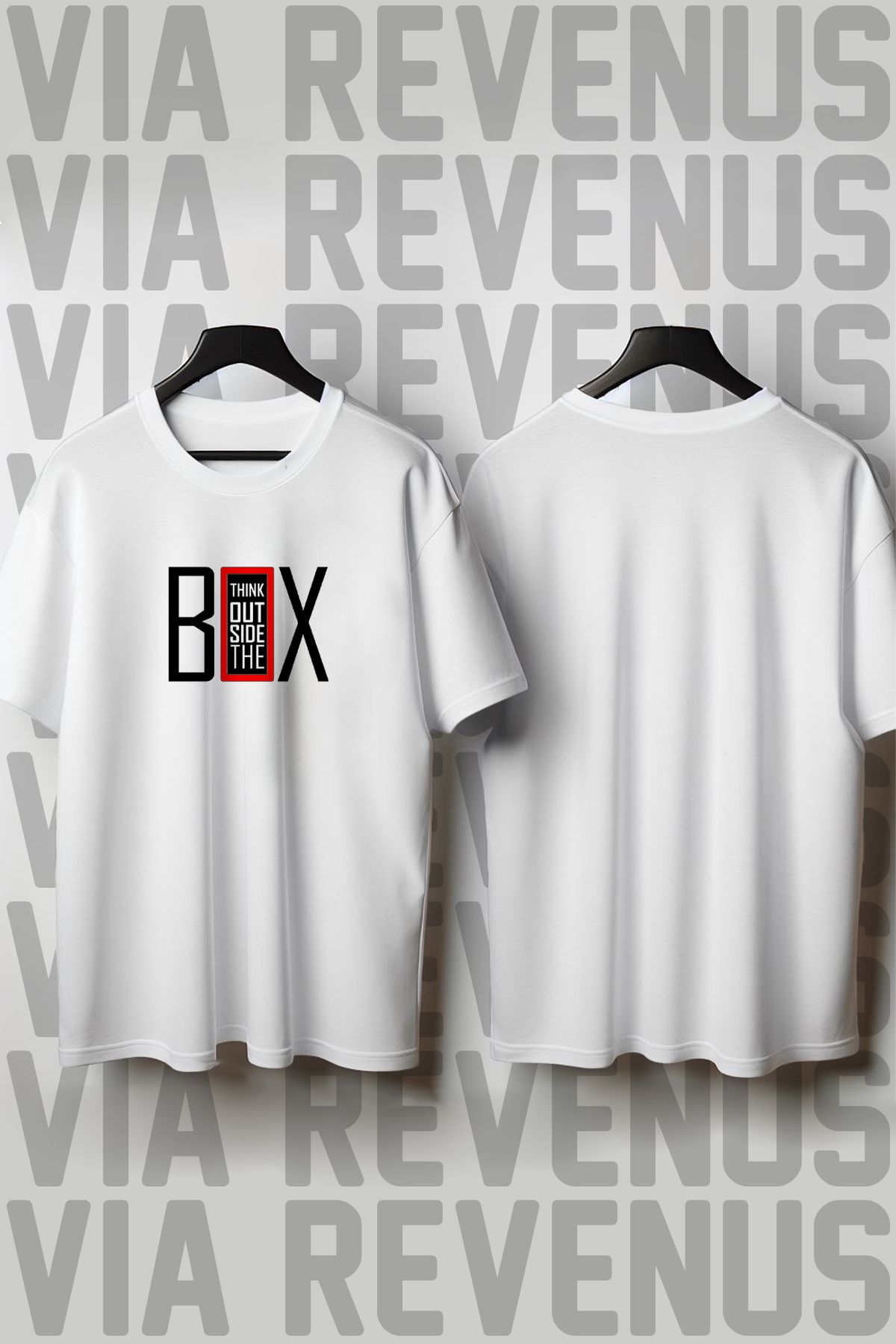 Vordevia Think Outside The Box Baskılı Geniş Kalıp Unisex Bisiklet Yaka Tshirt