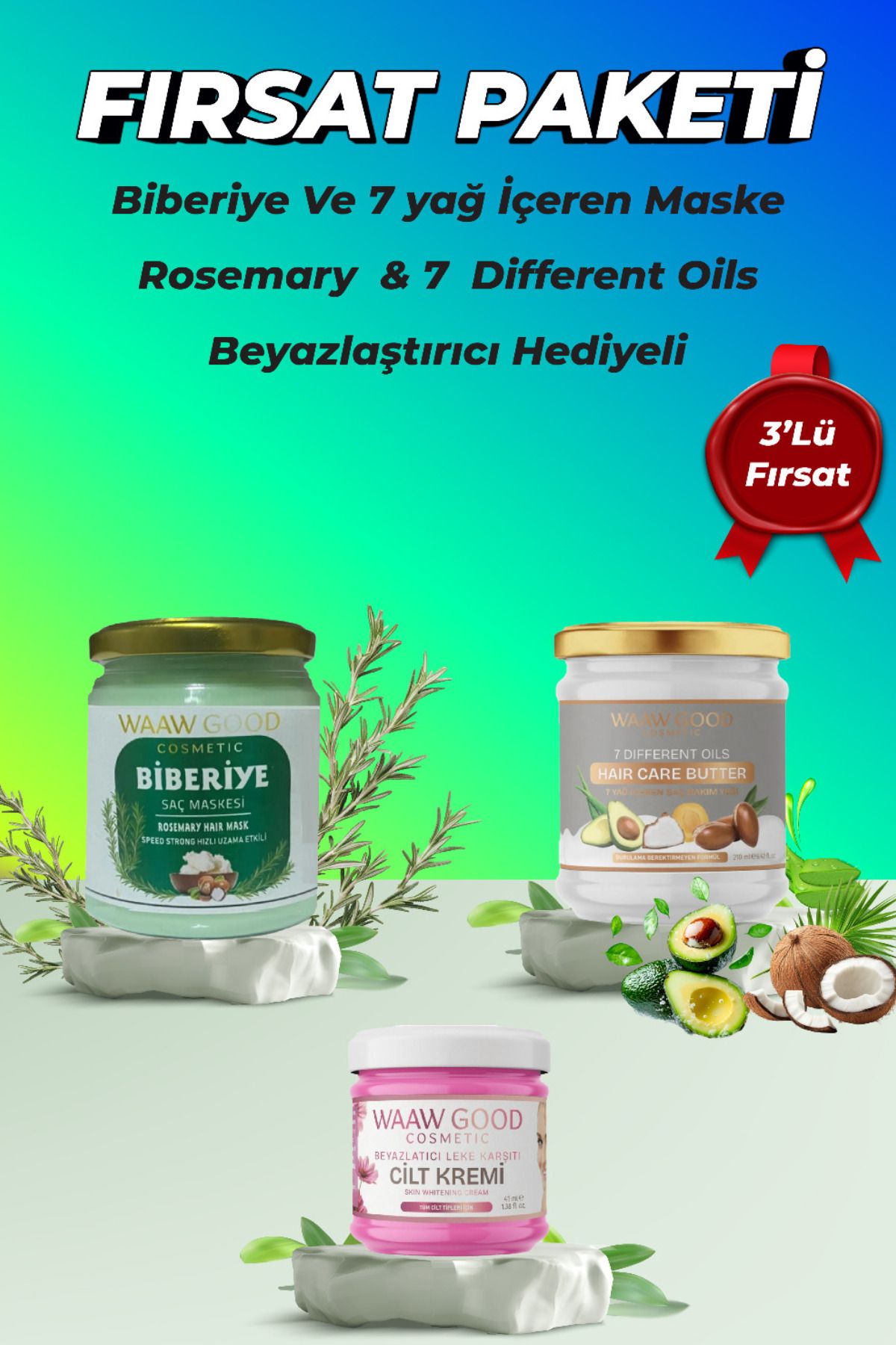 WAAW GOOD Biberiye Dökülme Karşıtı & 7 Yağ İçeren Besleyici Onarıcı Saç Maskesi Beyazlatıcı krem Hediyeli